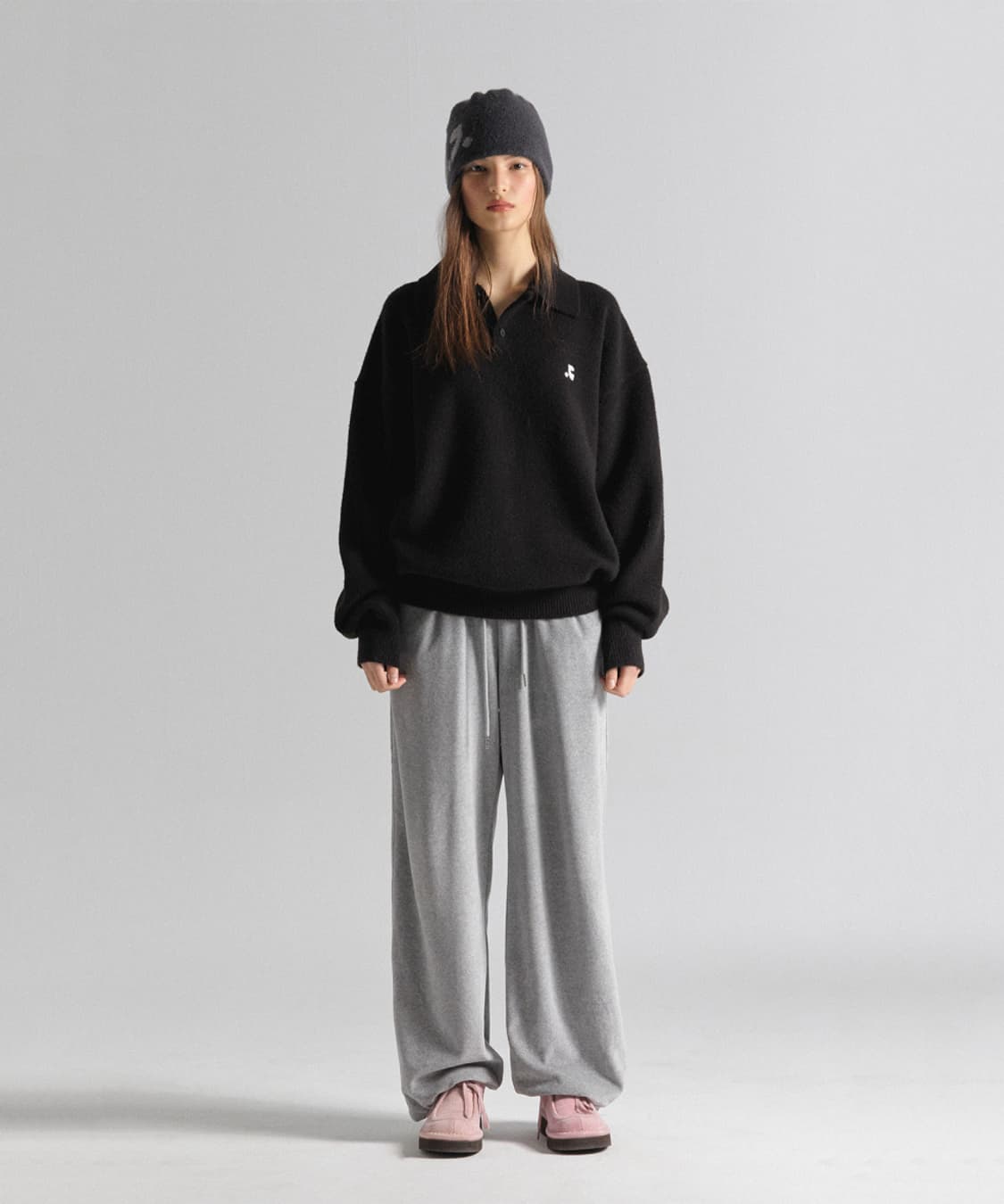 레스트앤레크레이션 오버사이즈 폴로 니트 탑 블랙 상품이미지2