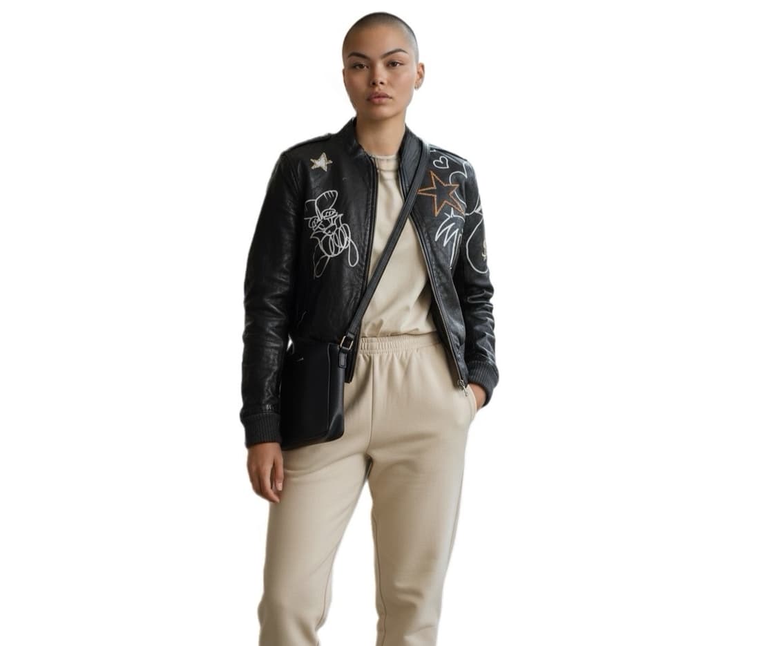 Skoloct  페인티드 여성 크롭 양가죽 바이커자캣 상품이미지1