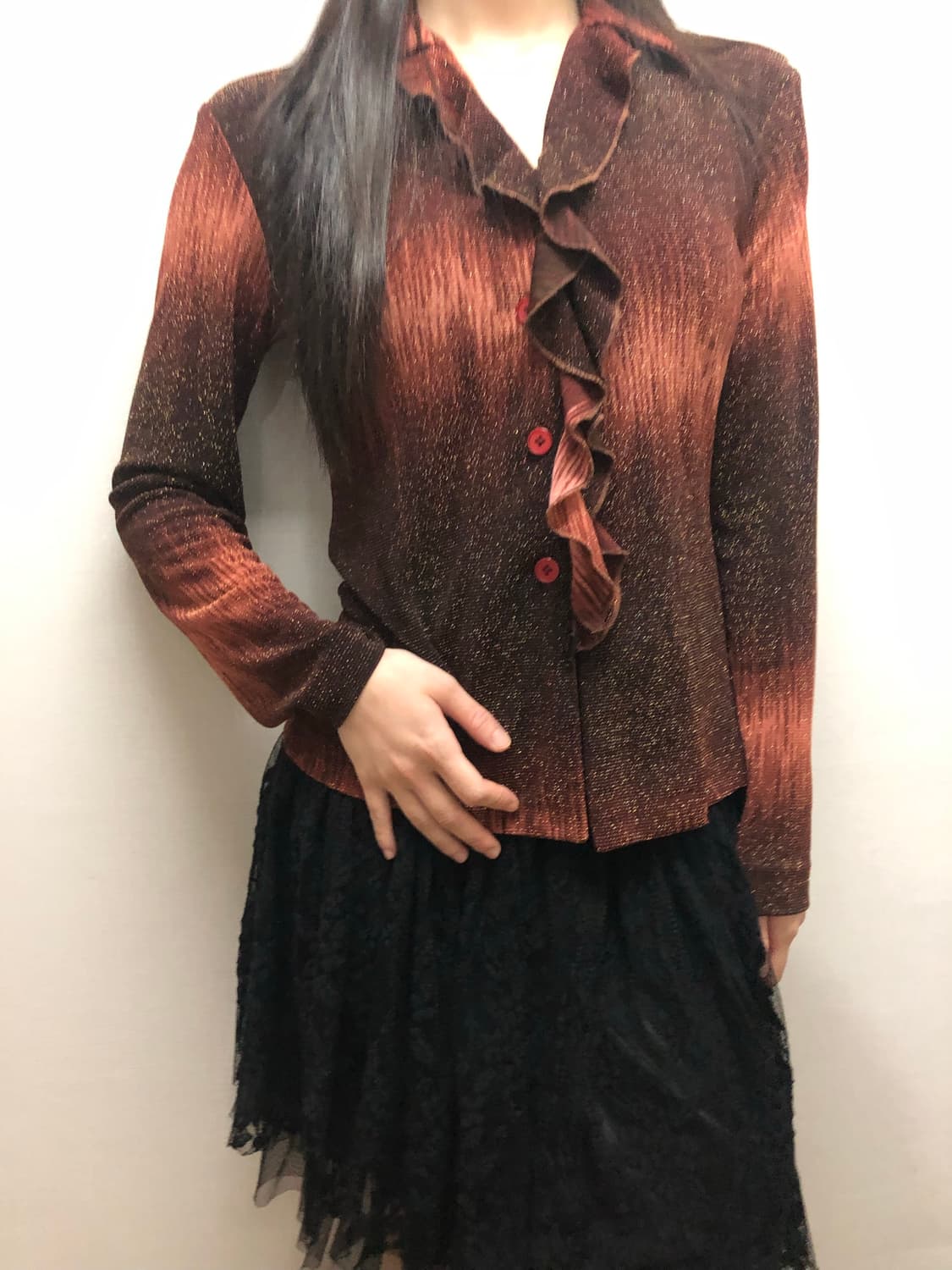 빈티지 브라운 글리터 프릴 탑 상품이미지5