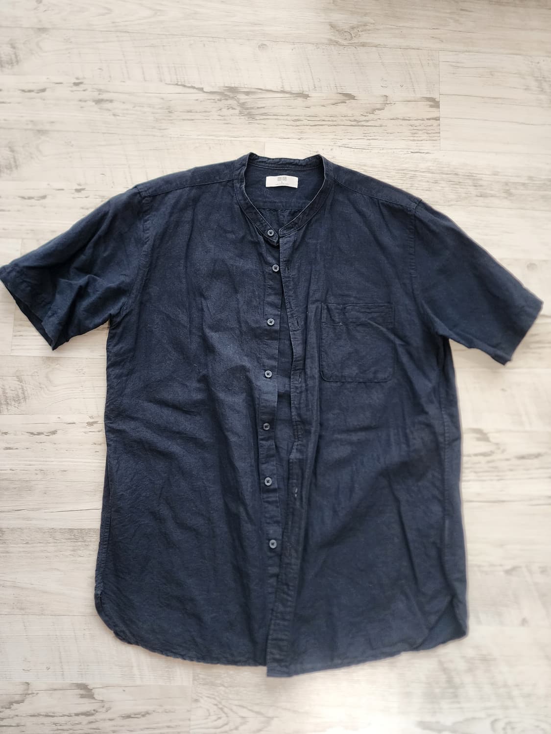 유니클로 차이나 카라 셔츠 네이비 팜. XL 린렌 블렌디드 남방 티셔츠 상품이미지1