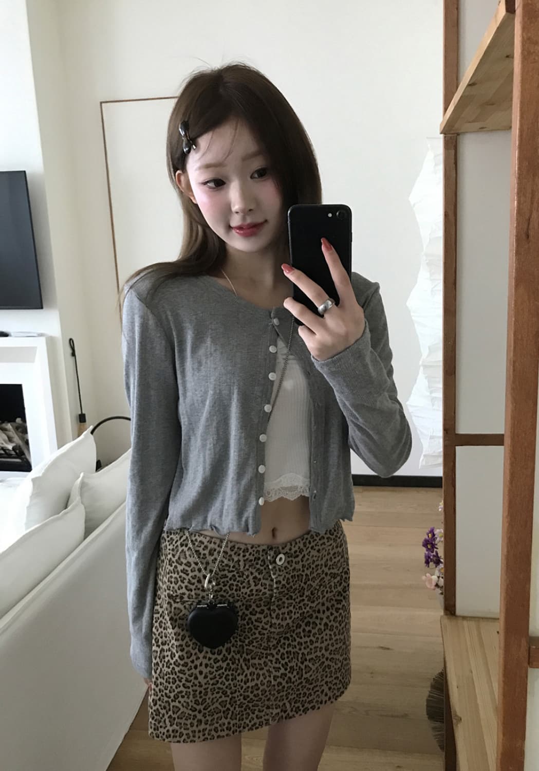 미니포에 헤이브 그레이 가디건 펀칭 모리걸 상품이미지1