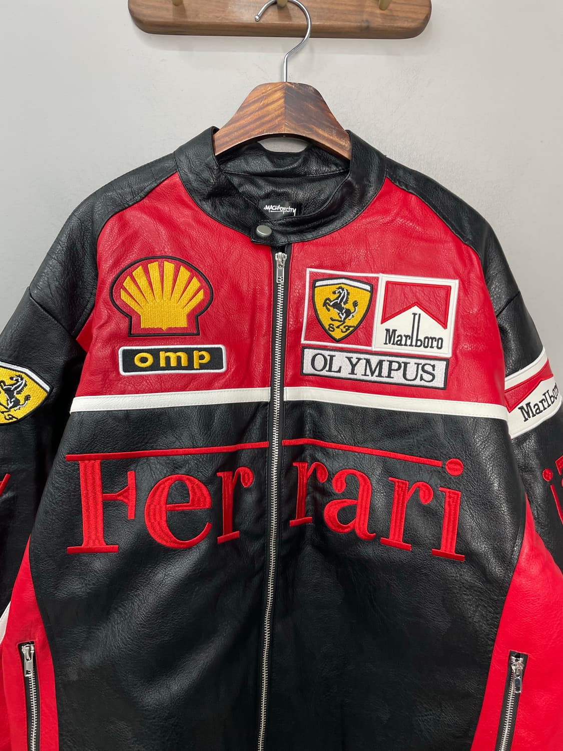 페라리 말보로 패치워크 레드 배색 레더 레이싱 자켓 H1837 상품이미지3