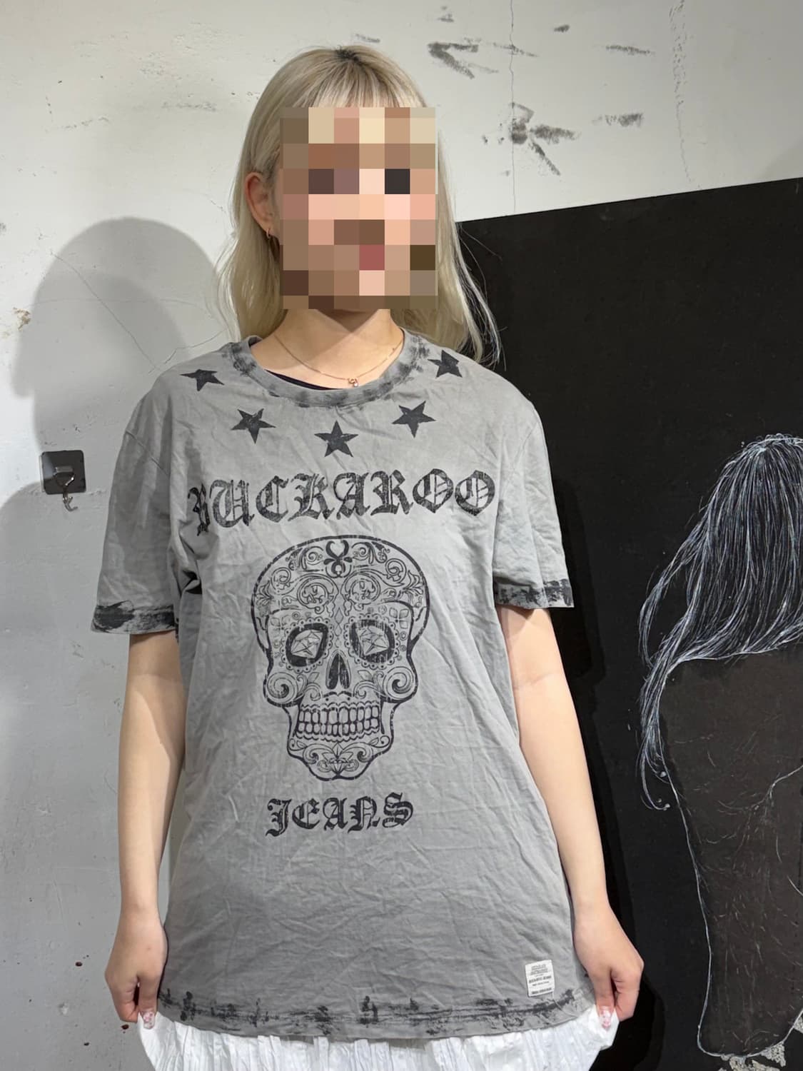 버커루 해골 프린팅 락 펑크 그래픽 반팔 티셔츠 L 상품이미지3