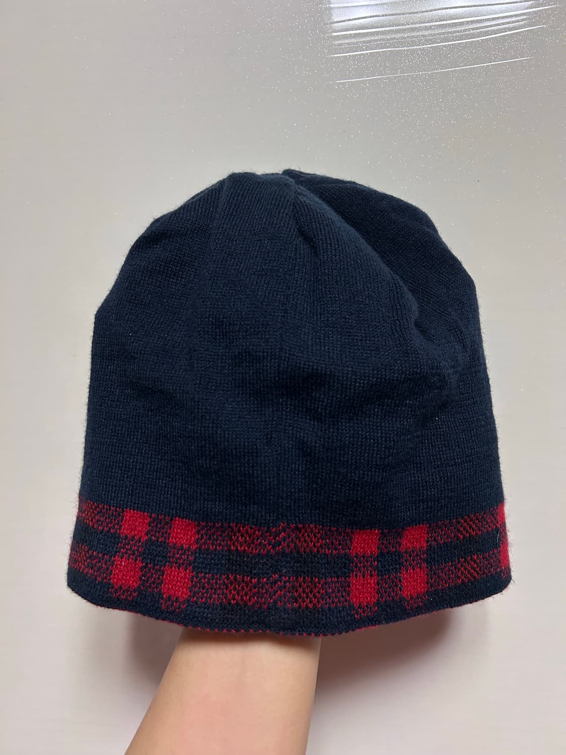 밀레 니트 비니 모자 네이비 체크 상품이미지2