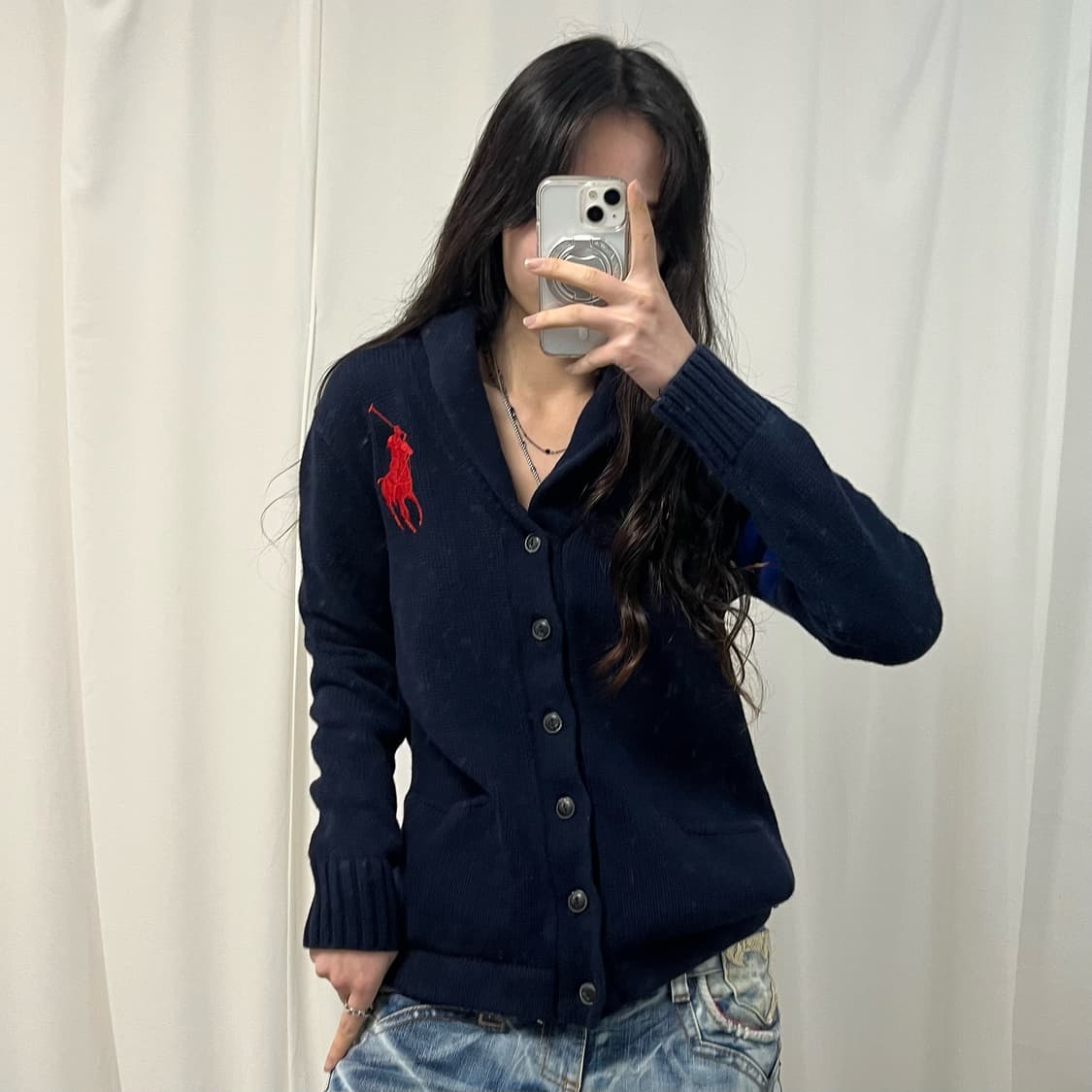 Polo Navy Big Pony Shawl Collar Cardigan 상품이미지1