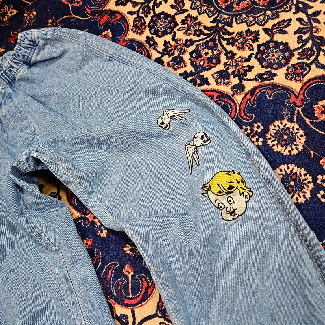 위캔더스 엔젤 레터링 자수 밴딩 데님팬츠 L size 상품이미지5