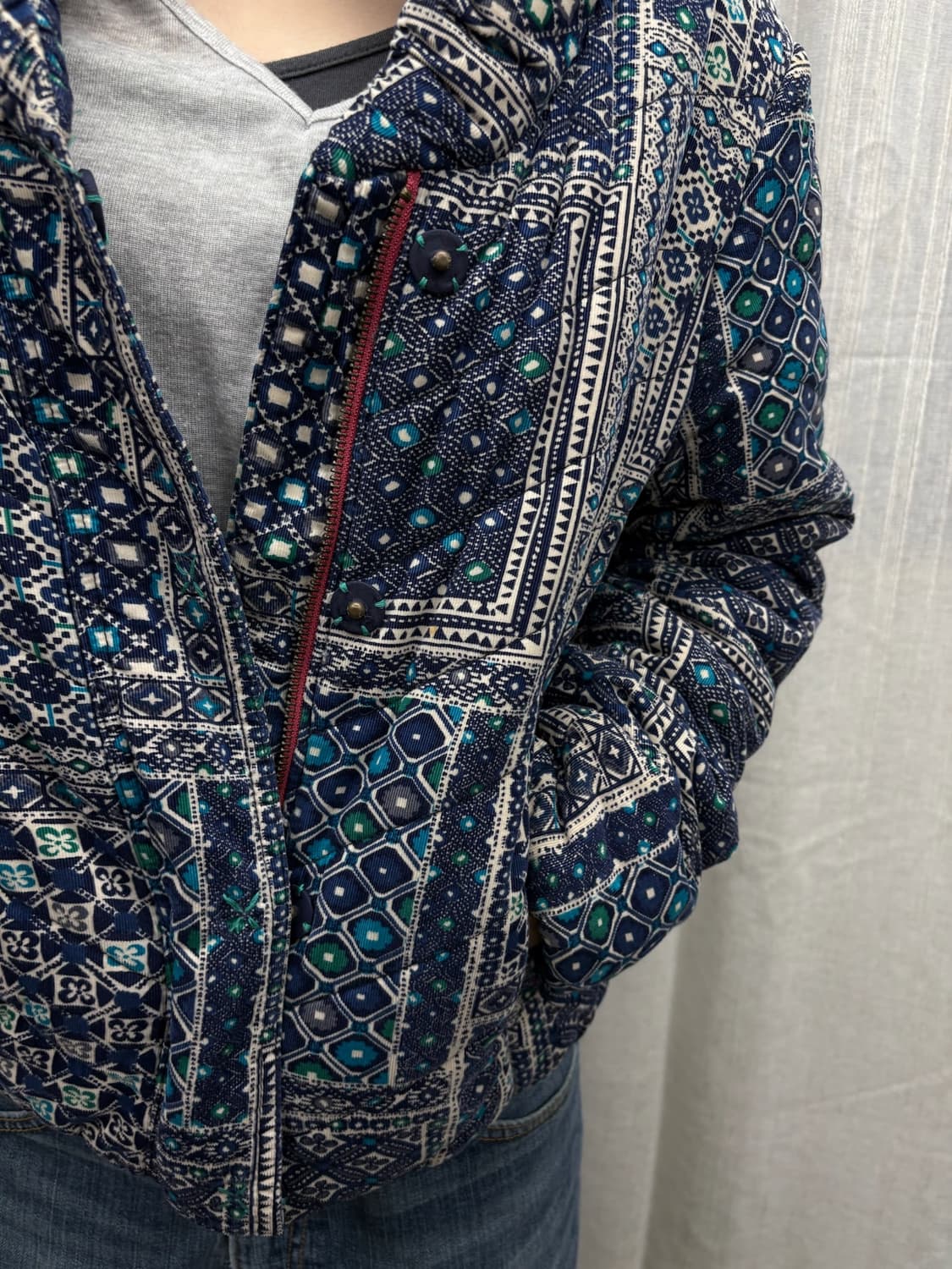 Anthropologie 블루 패치워크 패딩 상품이미지2