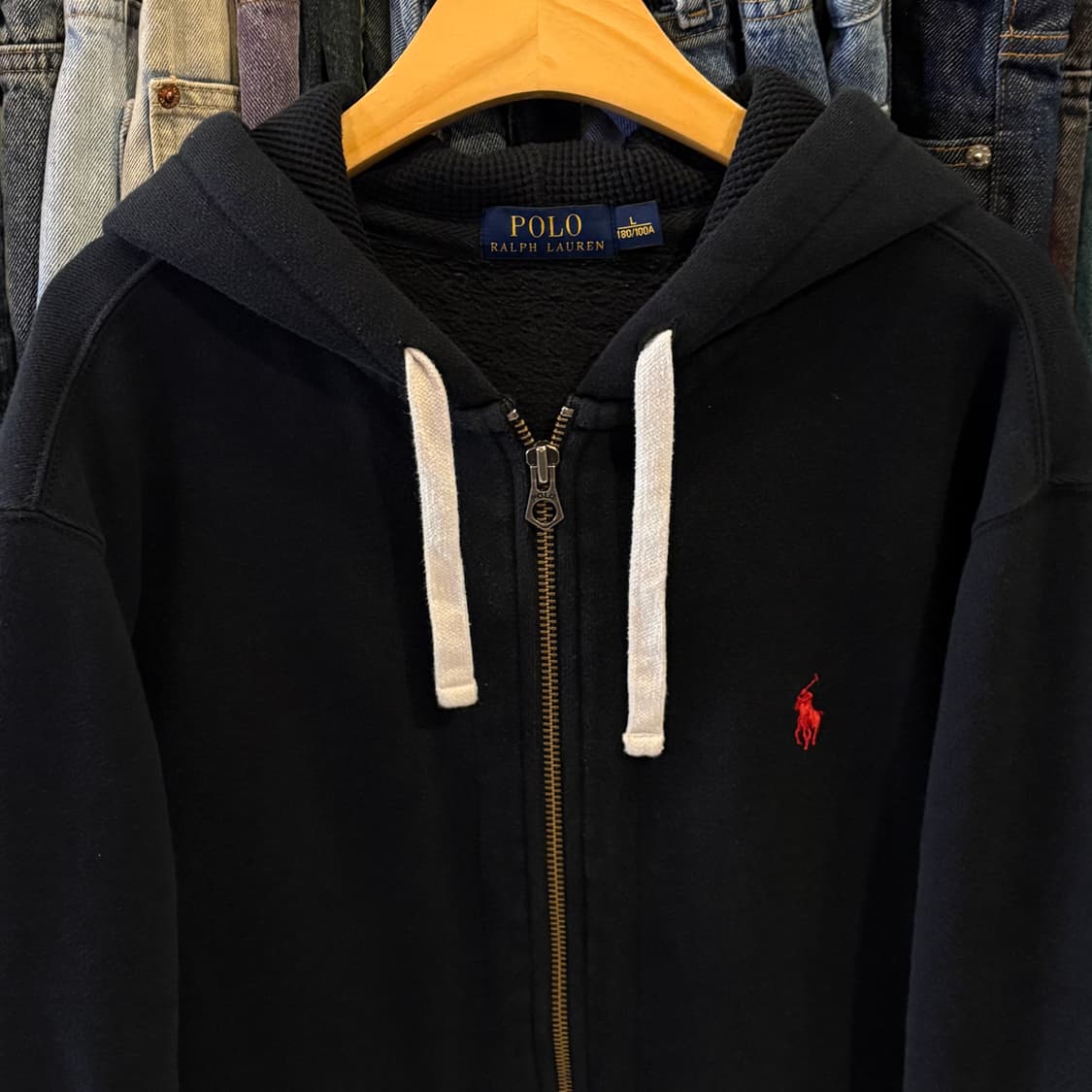 폴로 랄프로렌 와플 블랙 후드집업 상품이미지4