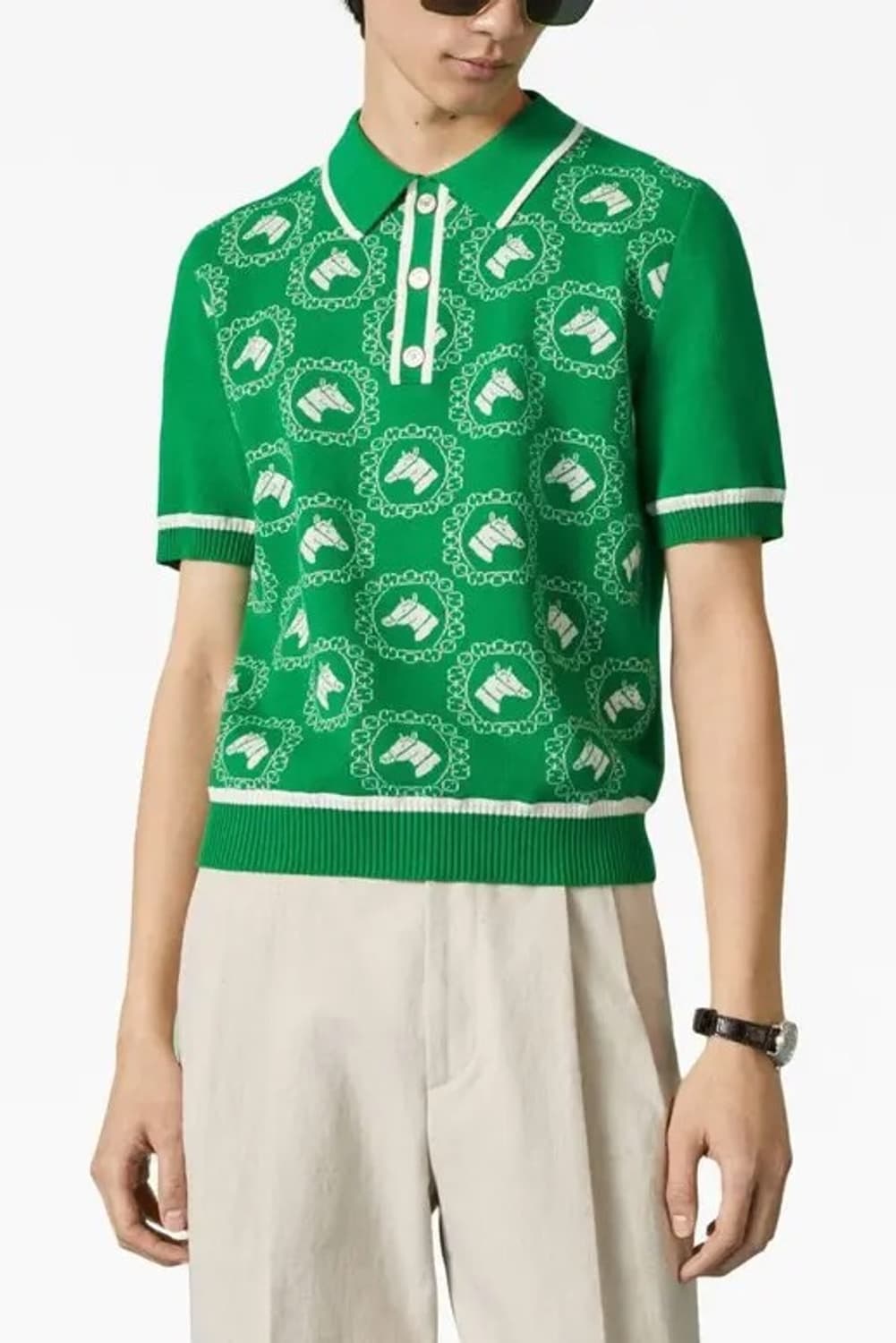 (S/XL) / 구찌 홀스 패턴 승마 코튼 울 폴로 반팔 티셔츠 상품이미지7