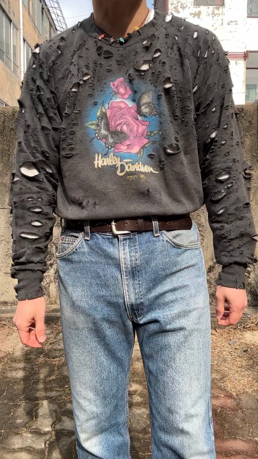 80s 3d엠블럼 할리데이비슨 디스트레스드 스웻셔츠 상품이미지2