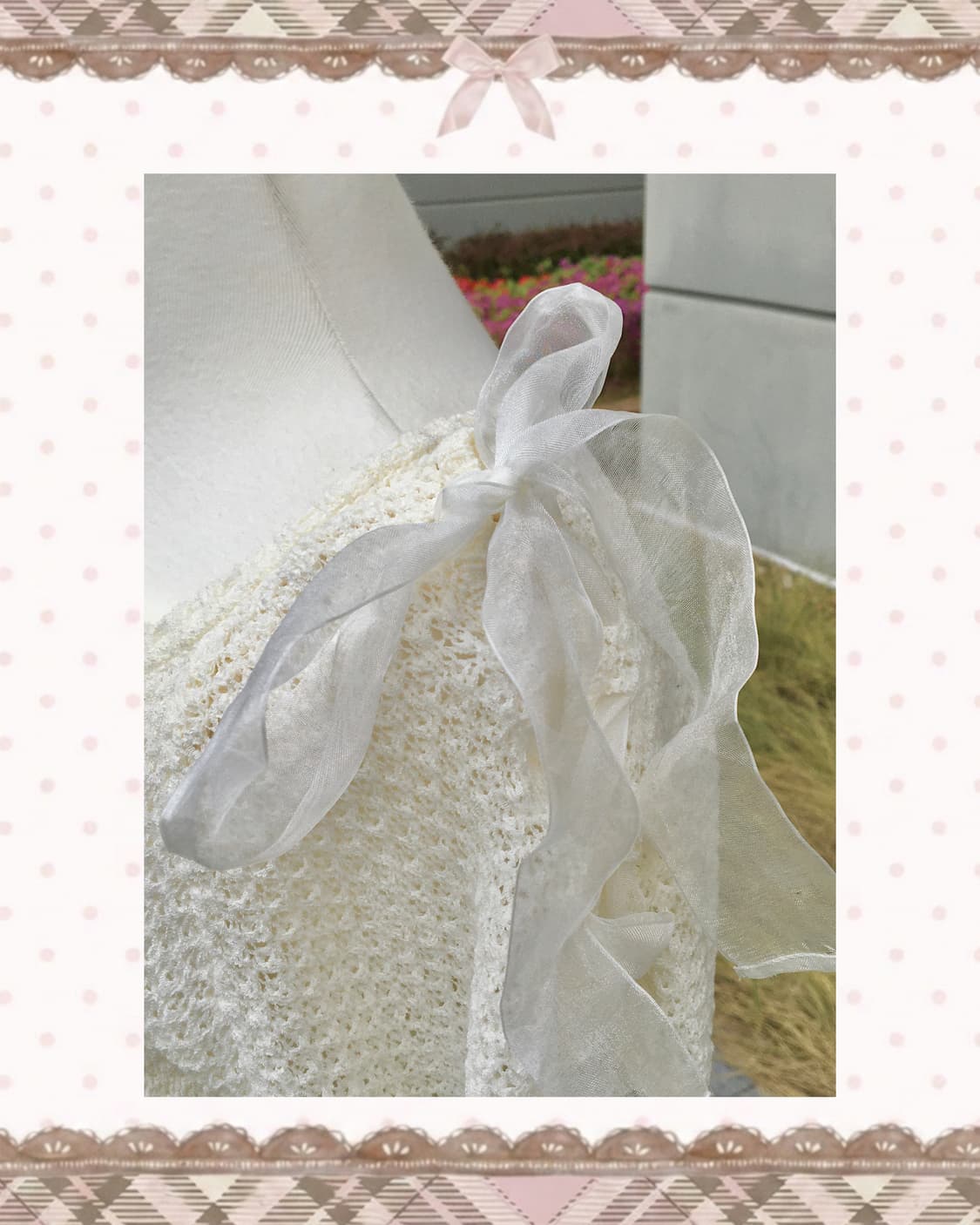 레스트로즈 리본 브이넥 화이트 썸머니트 상품이미지3