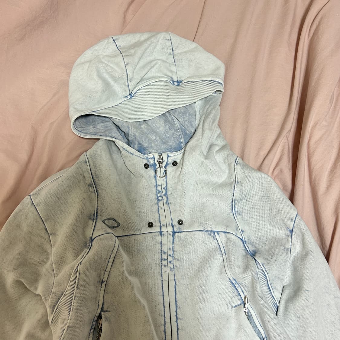 미스치프 롬버스 펀칭 후드집업 블리치드 라이트 블루 M 상품이미지5