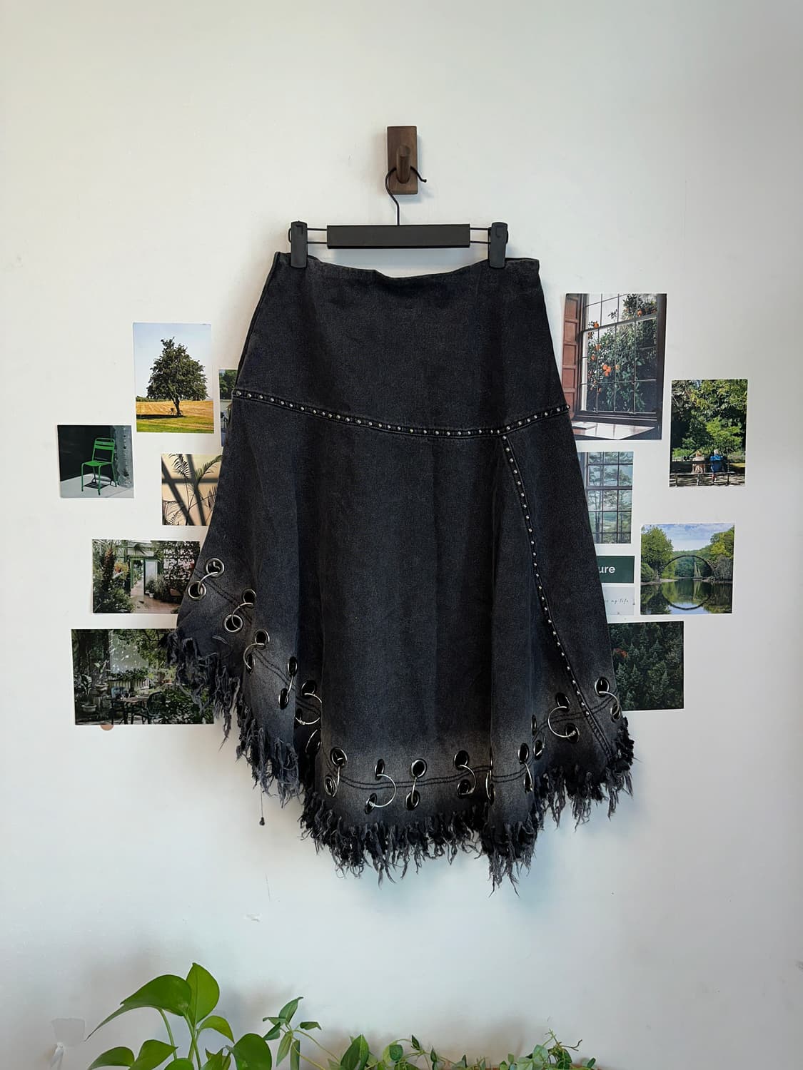 Black denim grunge eyelet sk 상품이미지4