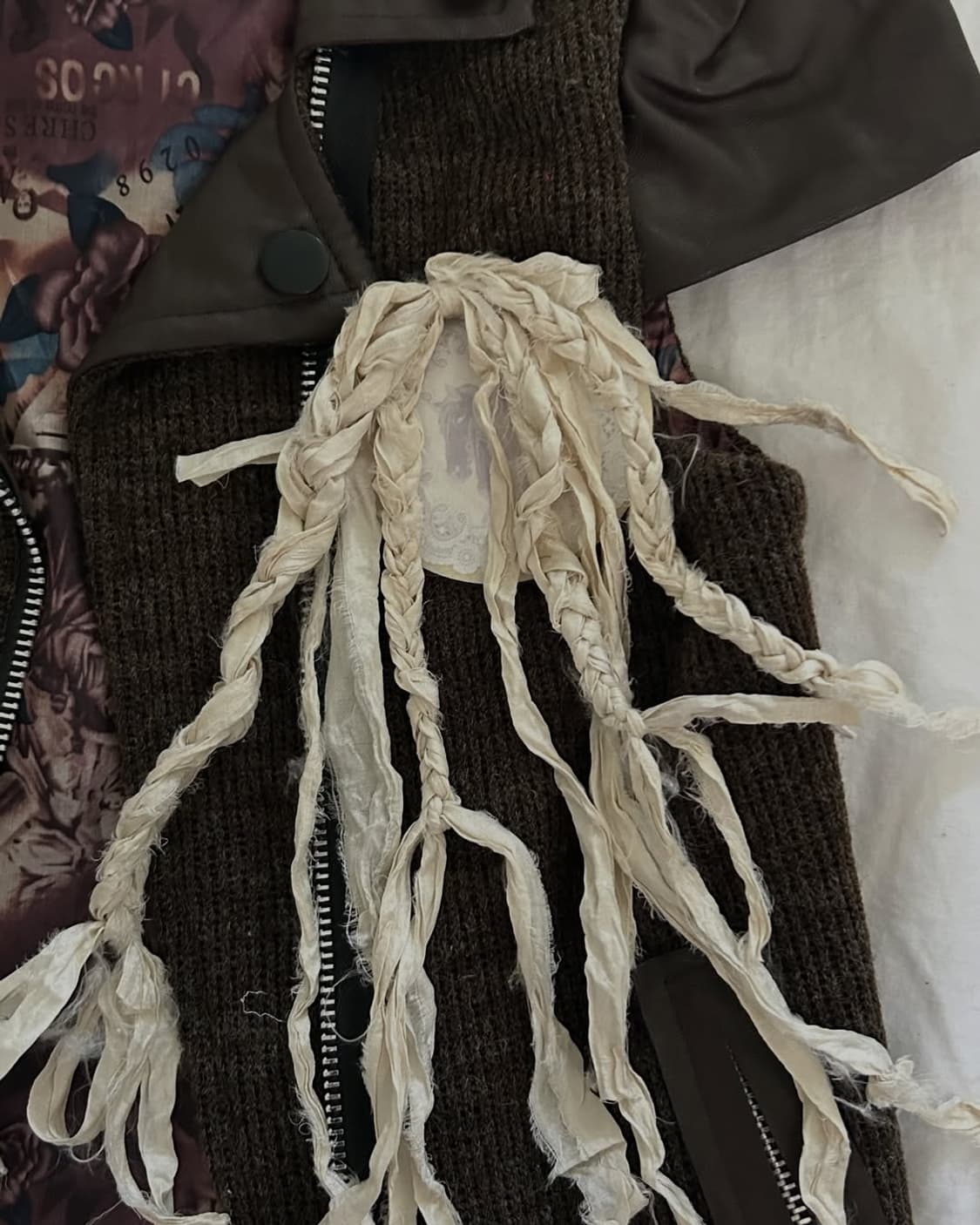 Braided brooch leather jacket 상품이미지2