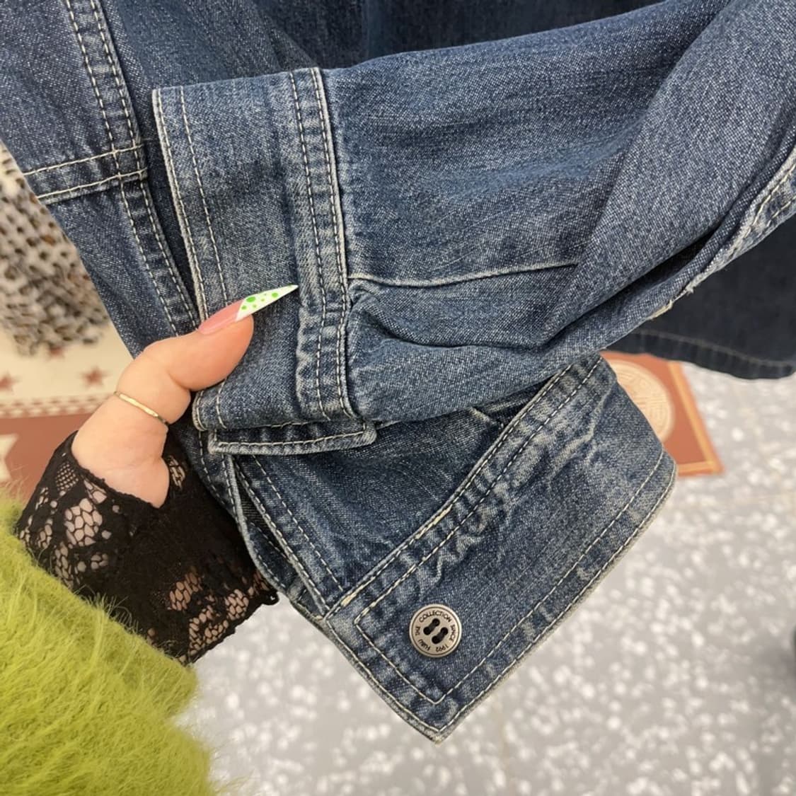 푸부 올드스쿨 레트로 빈티지 자수디테일 데님 셔츠 95 C08979 상품이미지7