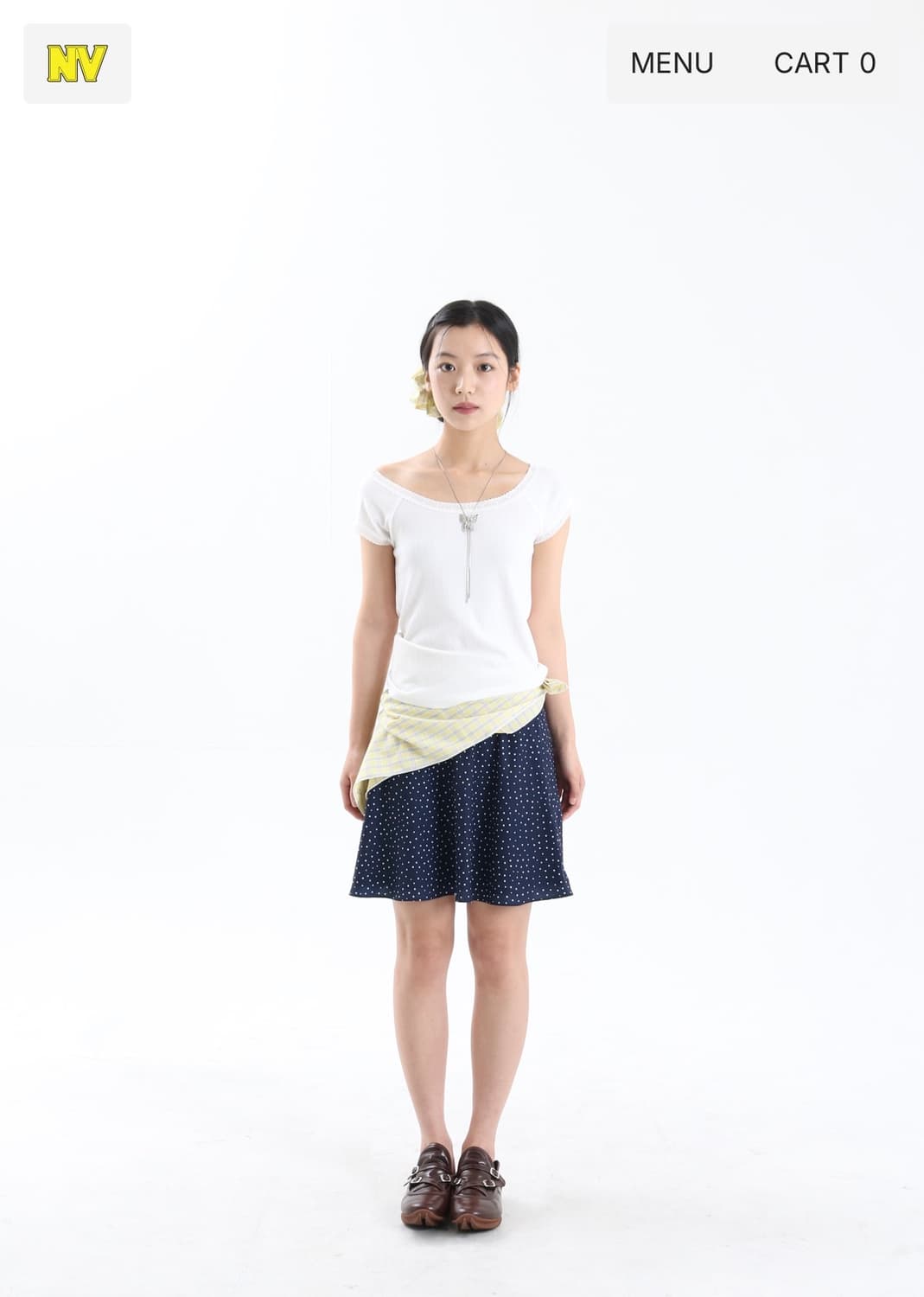 나비버스 Dot Flare Skirt Navy 상품이미지2