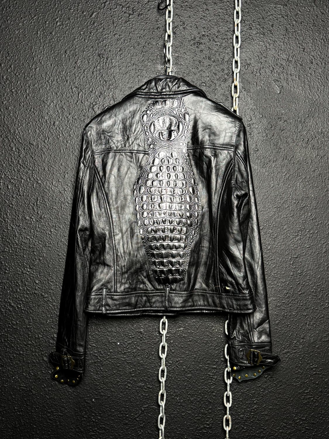 Crocodile Embossed Leather Rider Jacket  상품이미지9