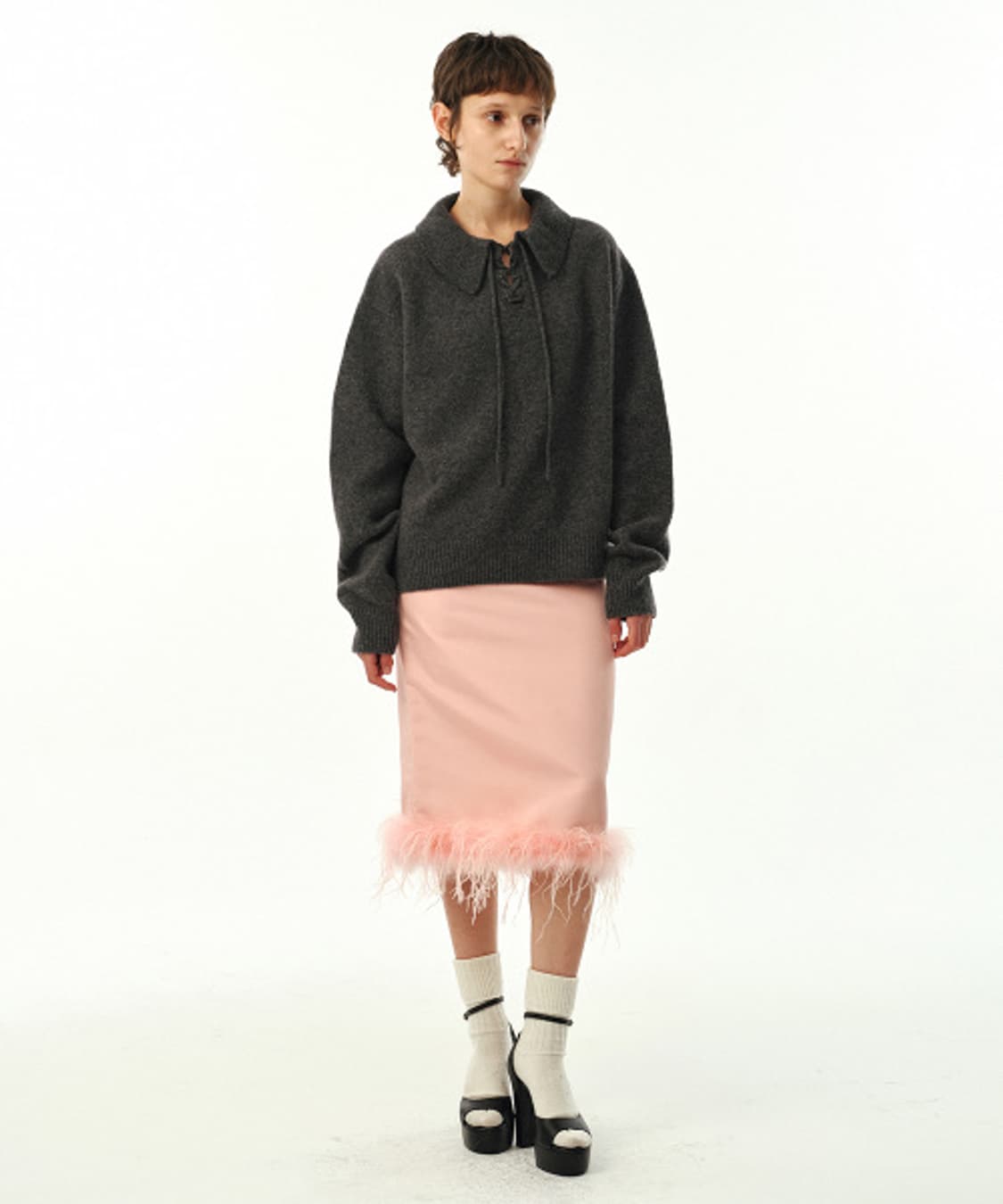 문선 Ostritch hair skirt flamingo M사이즈 상품이미지2