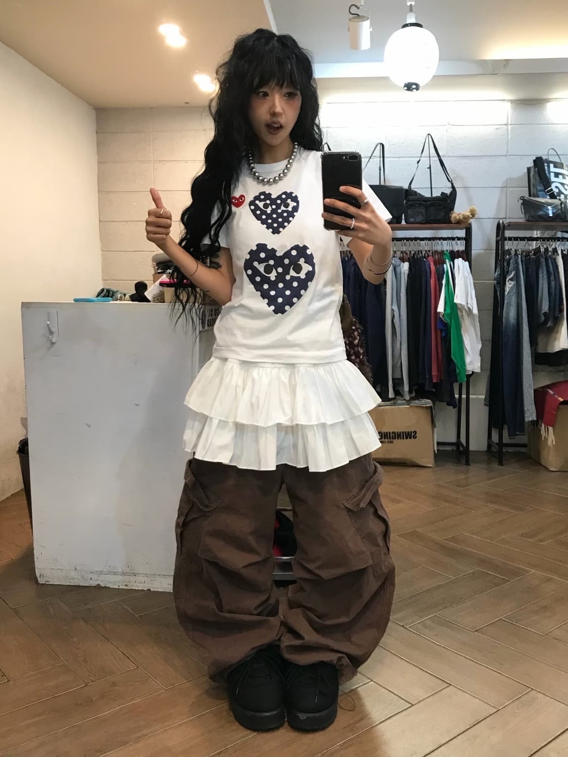  꼼데가르송 더블 하트 도트 프린팅 티셔츠 상품이미지3