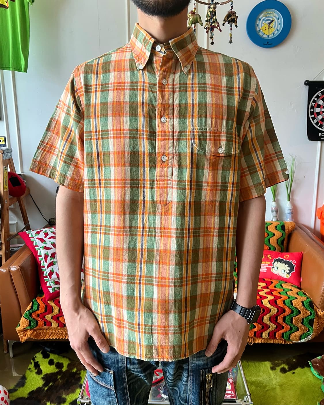 Old BEAMS Japan Half Button Check Shirt 상품이미지2