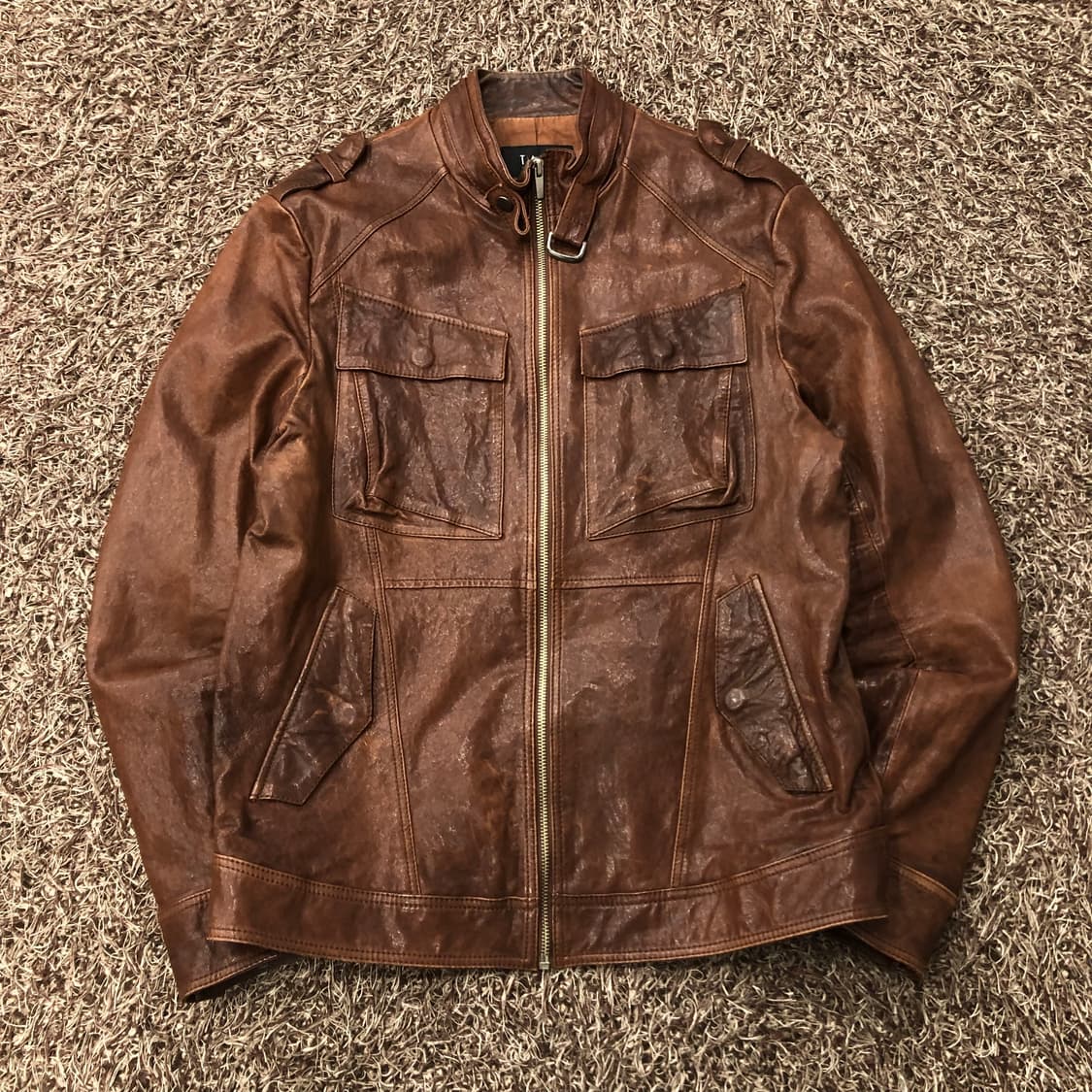 Tate 양가죽 레더 브라운 쿼드포켓 레더 가죽 자켓 상품이미지1