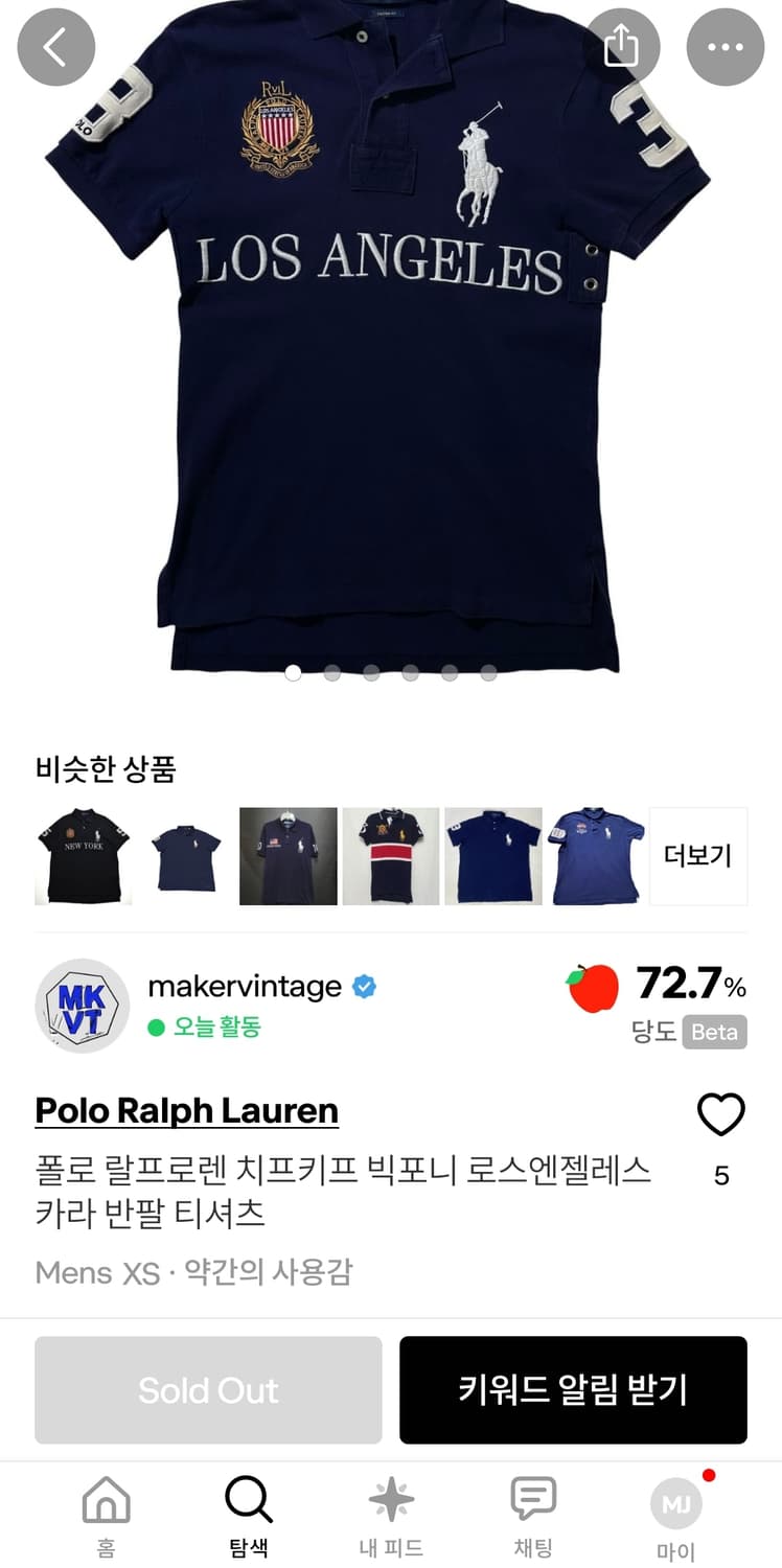 폴로 랄프로렌 치프키프 빅포니 로스엔젤레스 카라티 네이비 S 상품이미지7