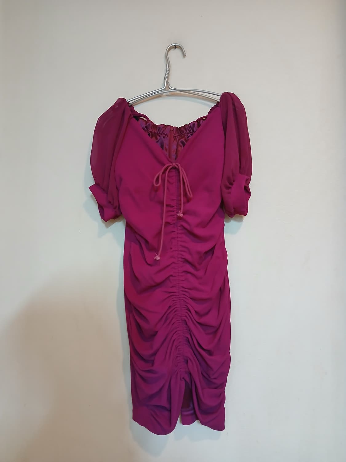 나롱쥐 셔링 반팔 미디 원피스 캡 파티 드레스 섹시 오프숄더 홀터넥 홀복 상품이미지4