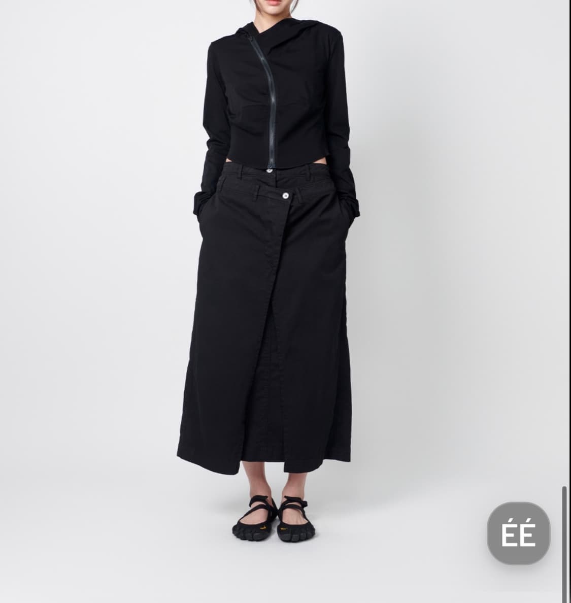 누마레 더블 웨이스트 코튼 스커트 - 블랙 상품이미지3