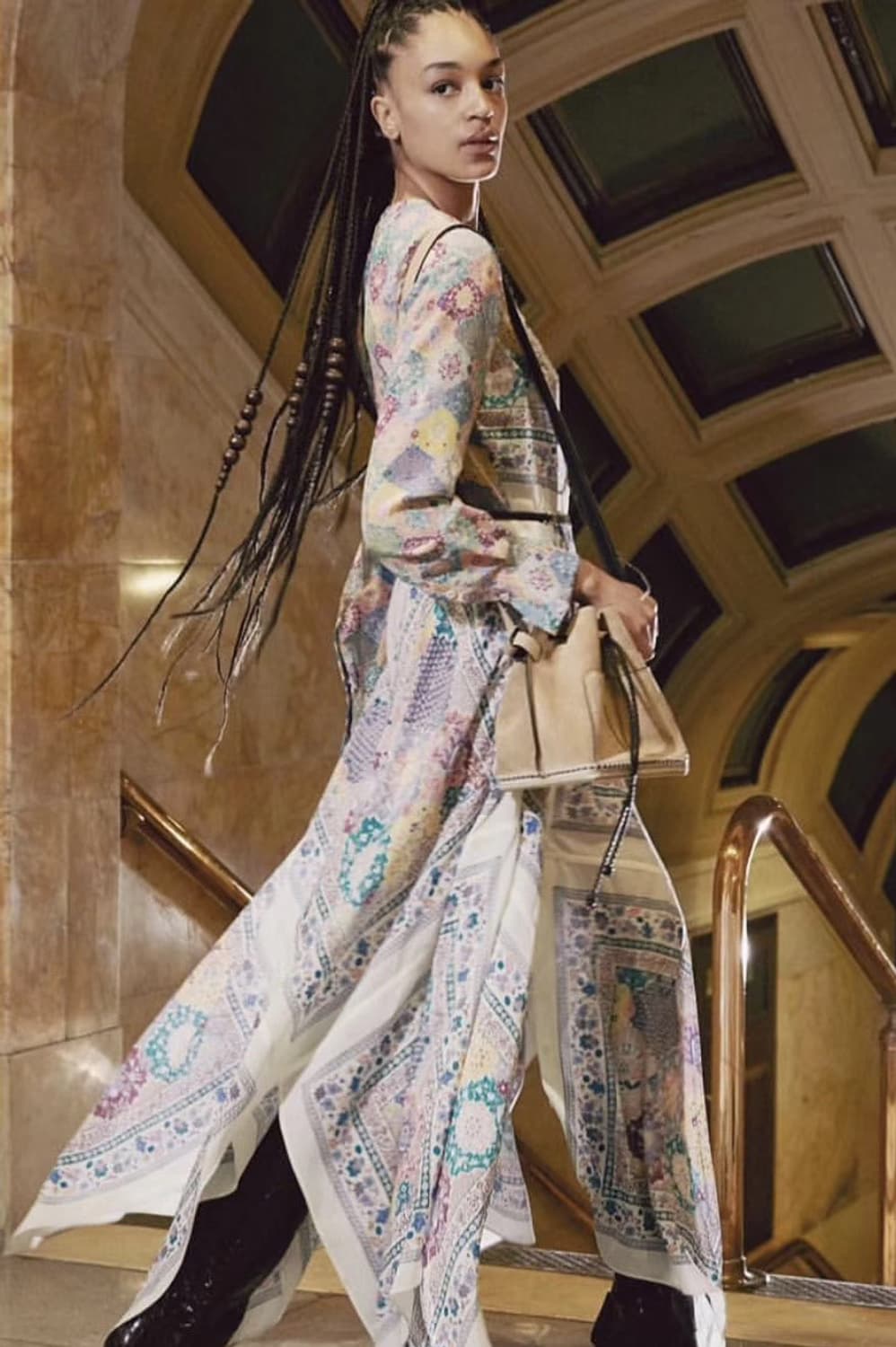 알투라자 패턴 실크100% 롱 원피스 38 상품이미지9