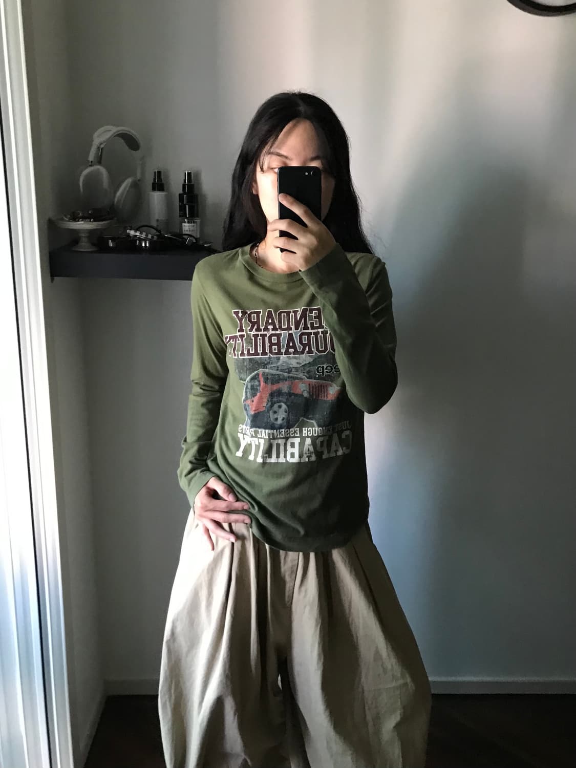 지프 중앙 프린팅 카키 긴팔티 상품이미지3