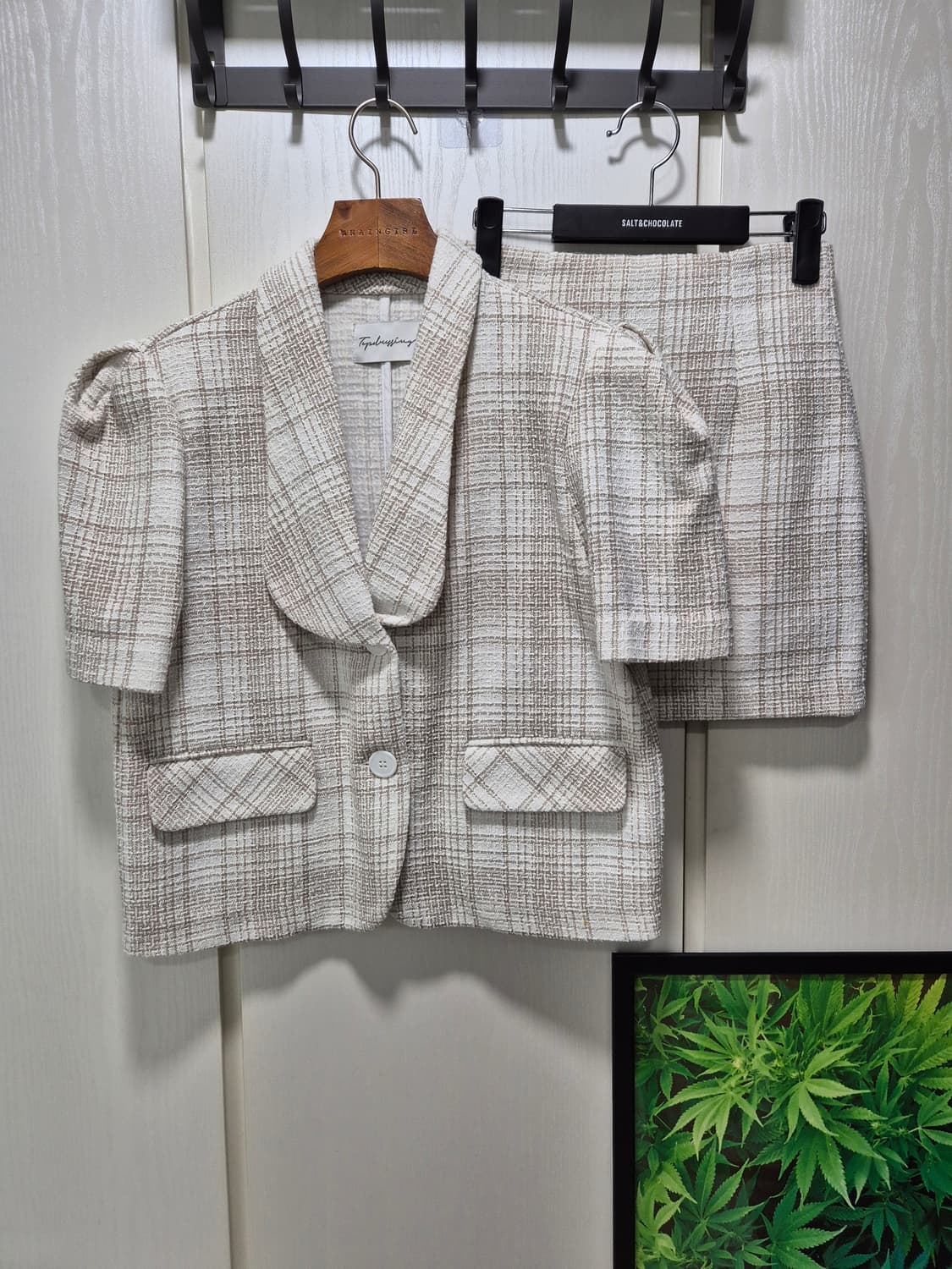 빈티지 트위드 반팔 자켓 스커트 셋업 상품이미지1