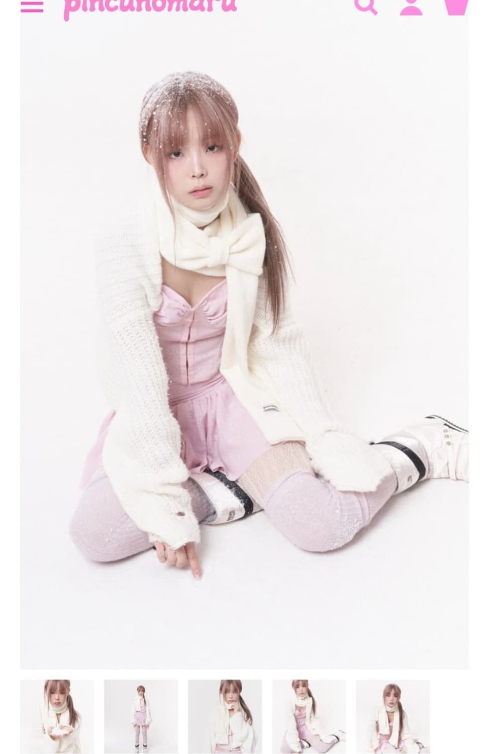 핀쿠노마루 미니 리본 머플러 아이보리 상품이미지1