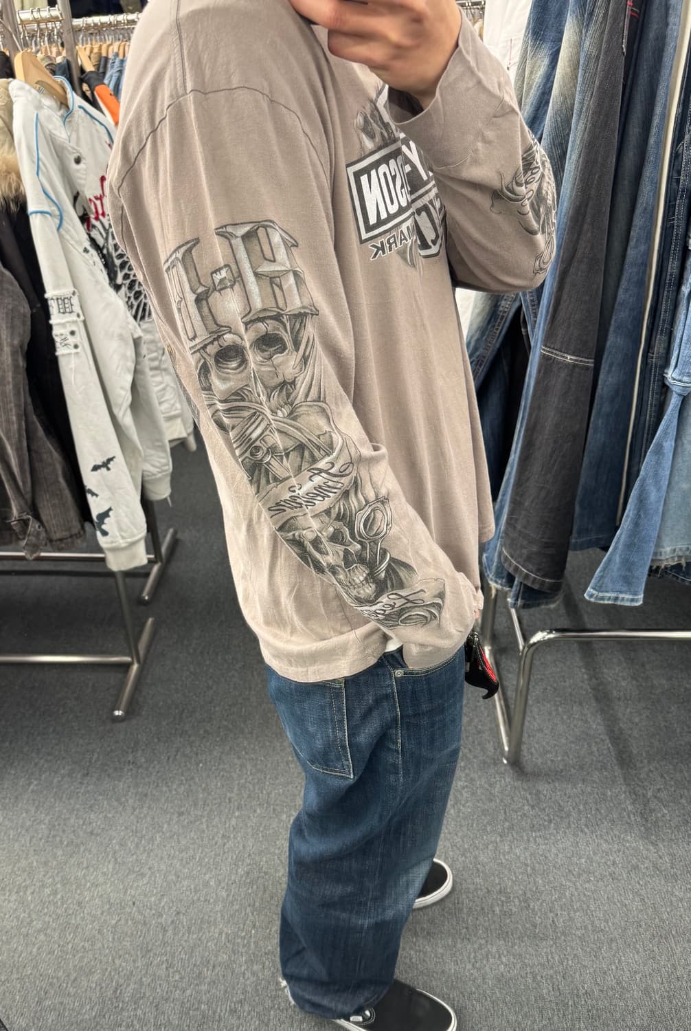 OS)할리데이비슨 빈티지 스컬 프린팅 롱슬리브 상품이미지2