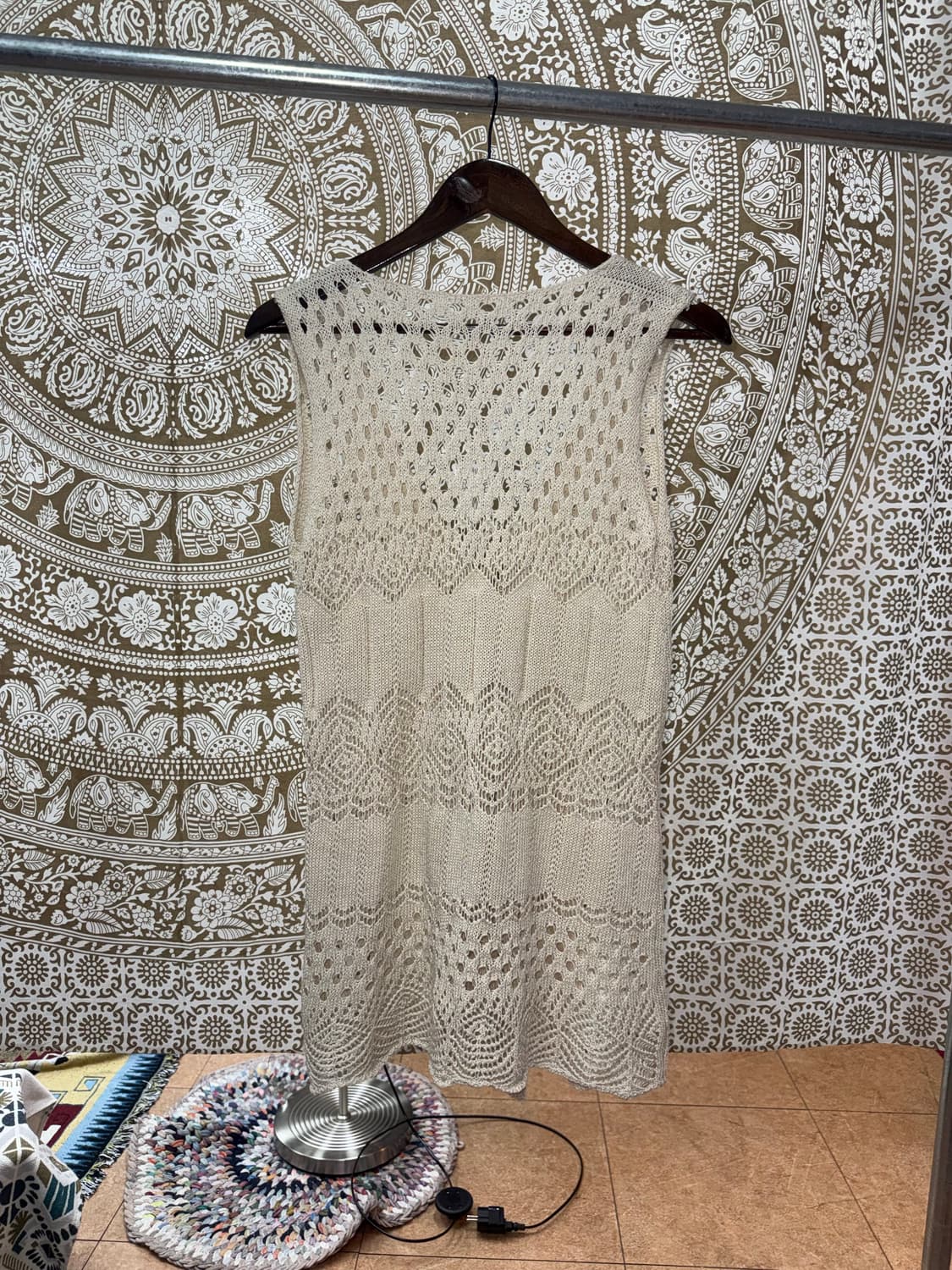 빈티지 여성 그물 니트 롱 베스트 상품이미지5