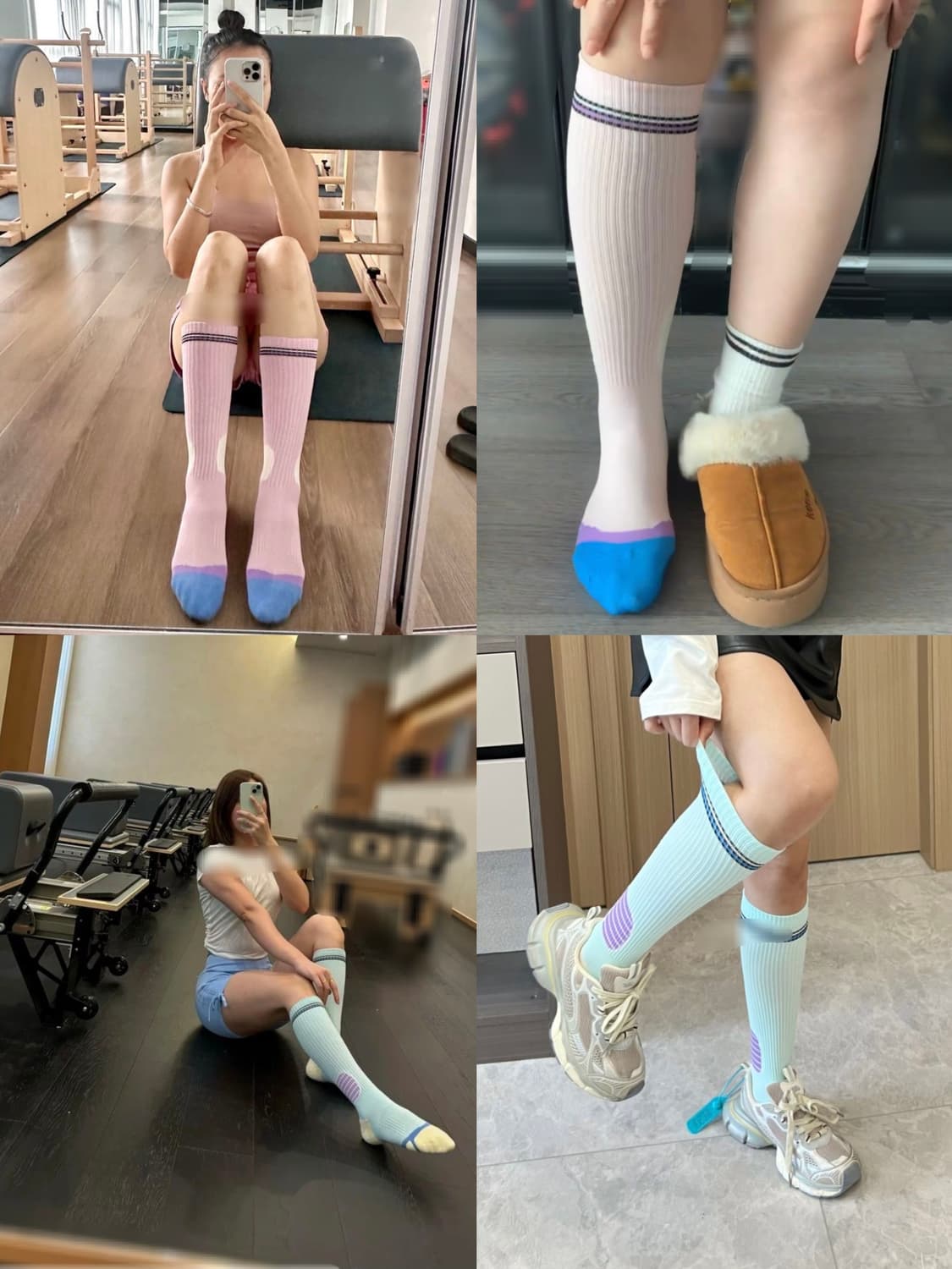 3컬레 가격~파스텔톤 요가 필라테스 러닝 줄넘기 니삭스 스타킹 긴 양말 상품이미지1