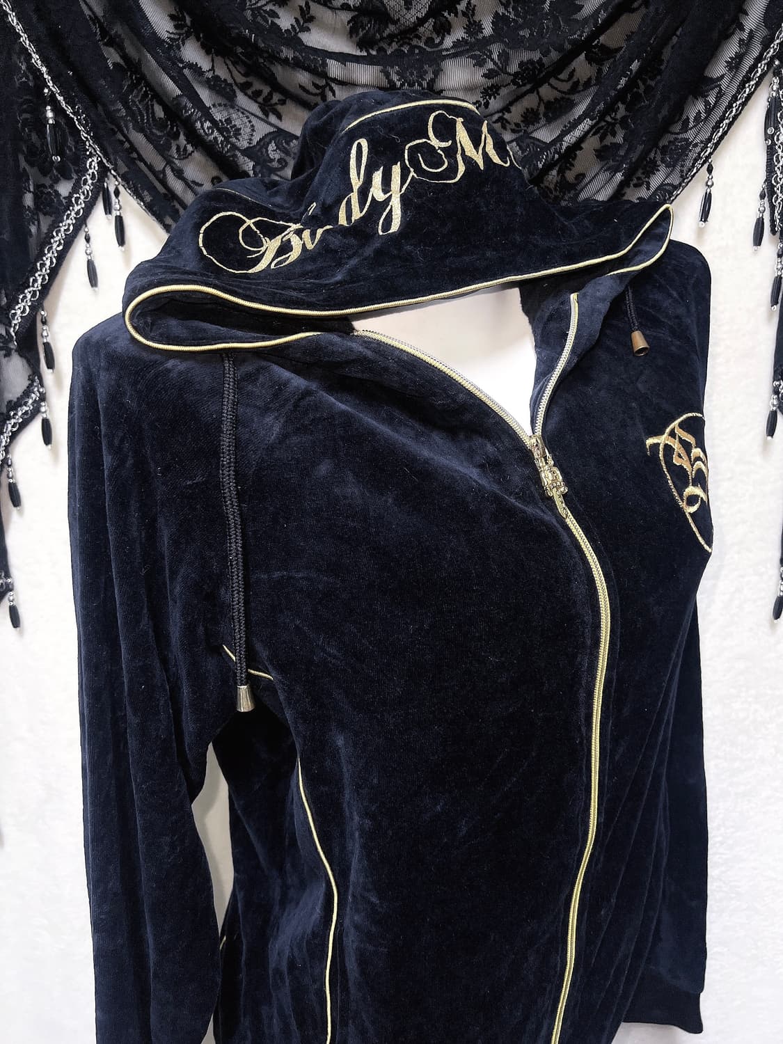 벨벳 후드집업 저지 고스 펑크 y2k 와투케 오네갸루 글리터 그런지 핀터 상품이미지4