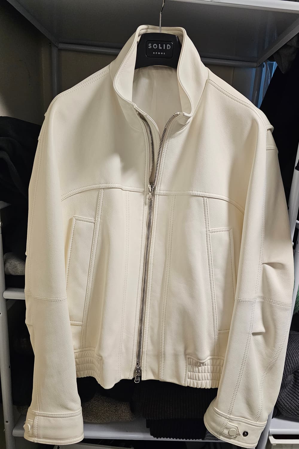 [택미제거 새상품]솔리드옴므 레더 크롭 자켓 가죽자켓 화이트 48 상품이미지1