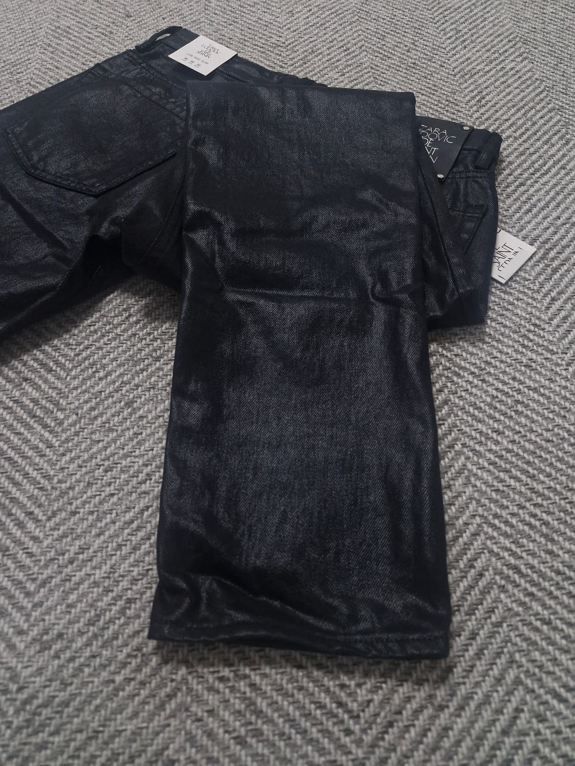 자라 × 루도빅 드 생 세르넹 블랙왁스코팅 슬림 팬츠 32사이즈 상품이미지3