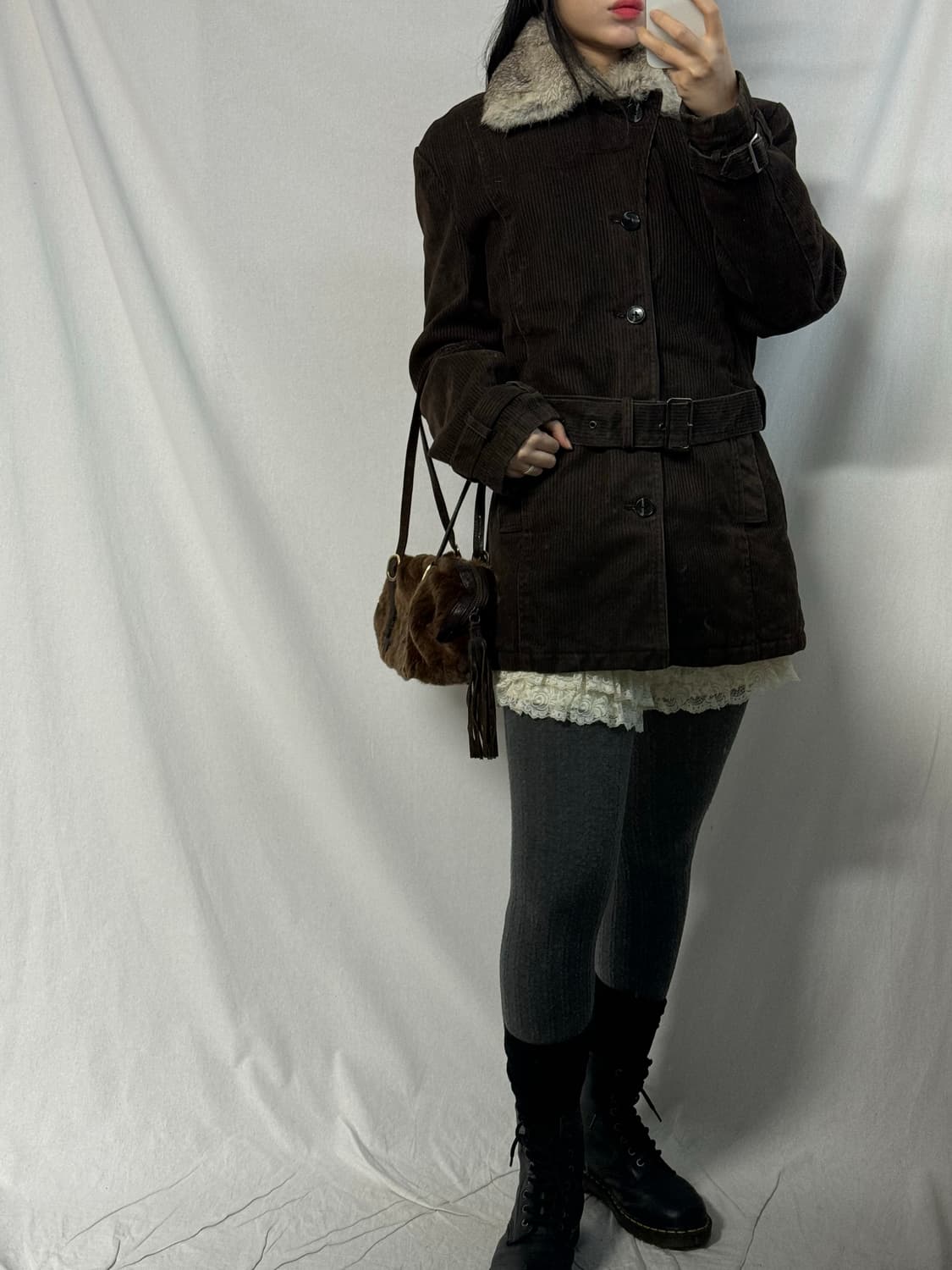 코듀로이 벨티드 퍼 카라 코트 상품이미지8