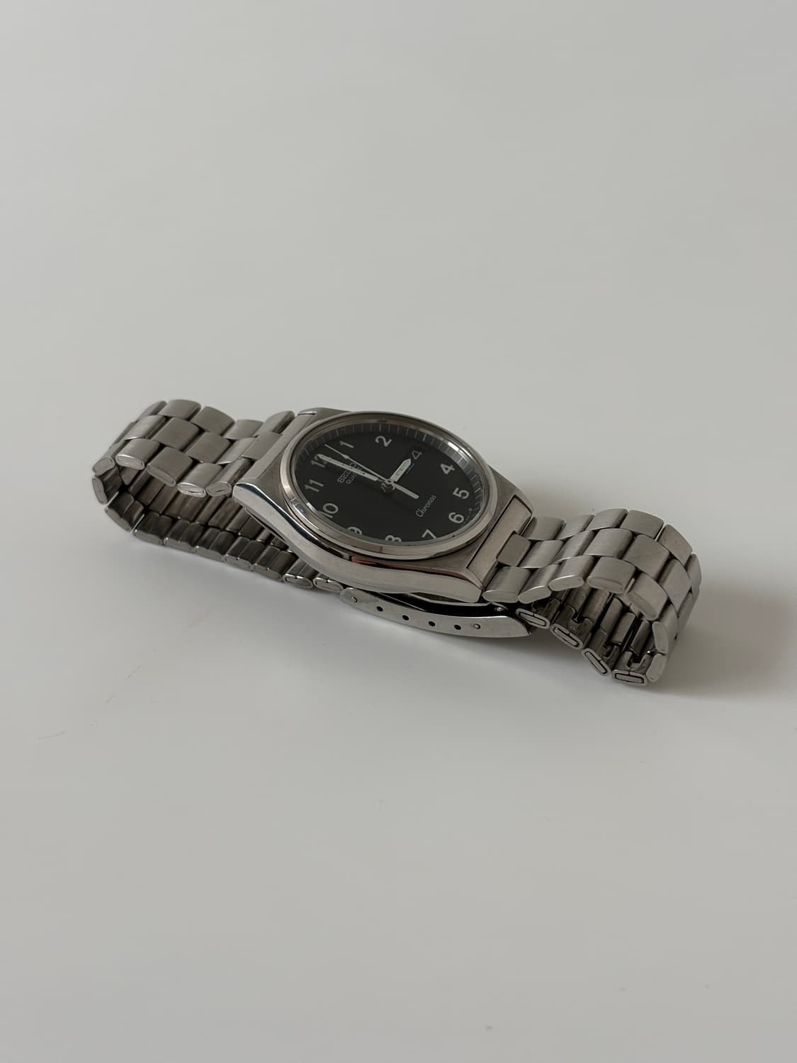 세이코 1980년대 Chronos 블랙 다이얼 실버 쿼츠 남성 상품이미지6