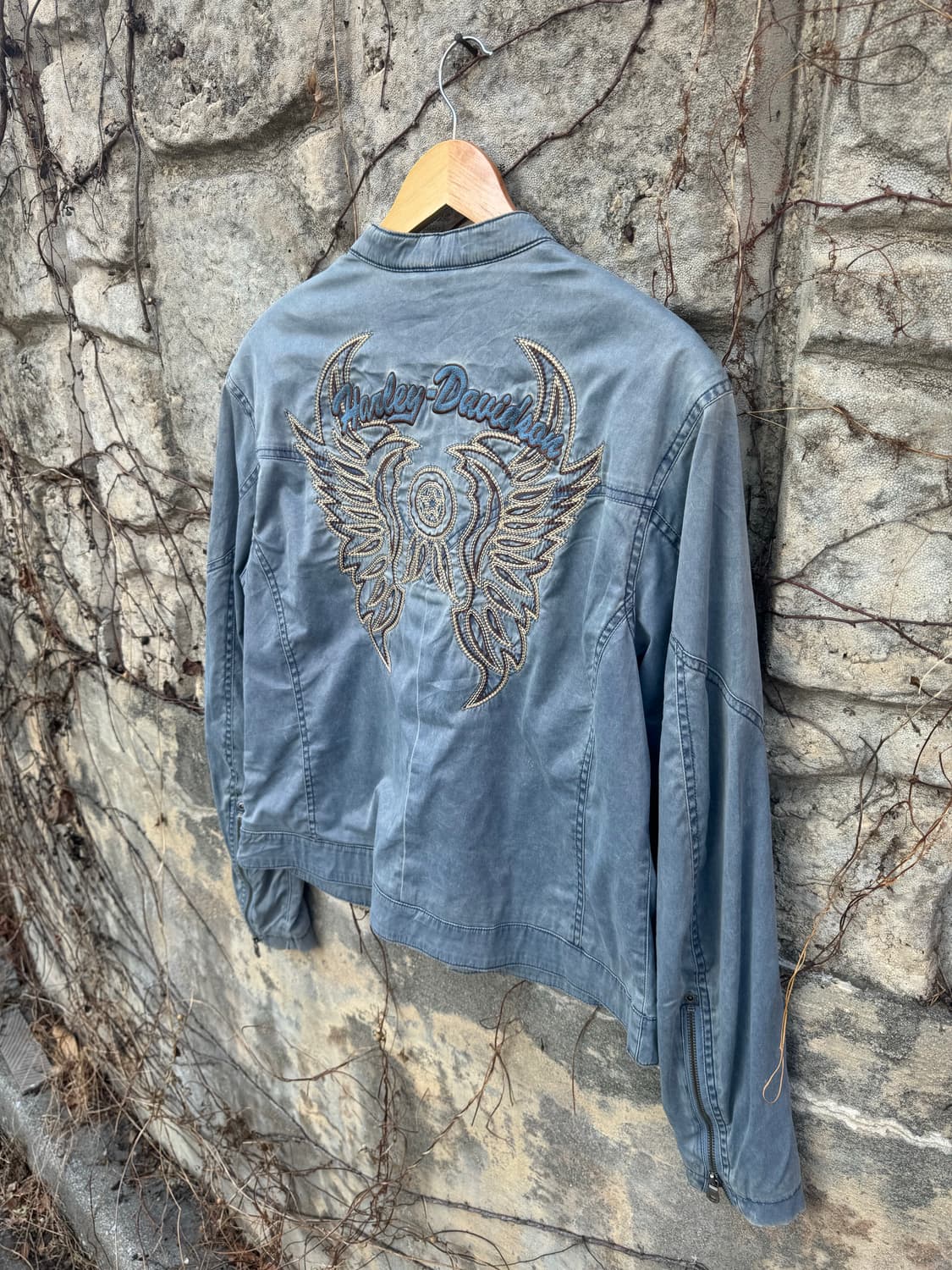 할리데이비슨 빈티지 폴리 코튼 워싱 데님 자수 라이더 자켓 상품이미지4