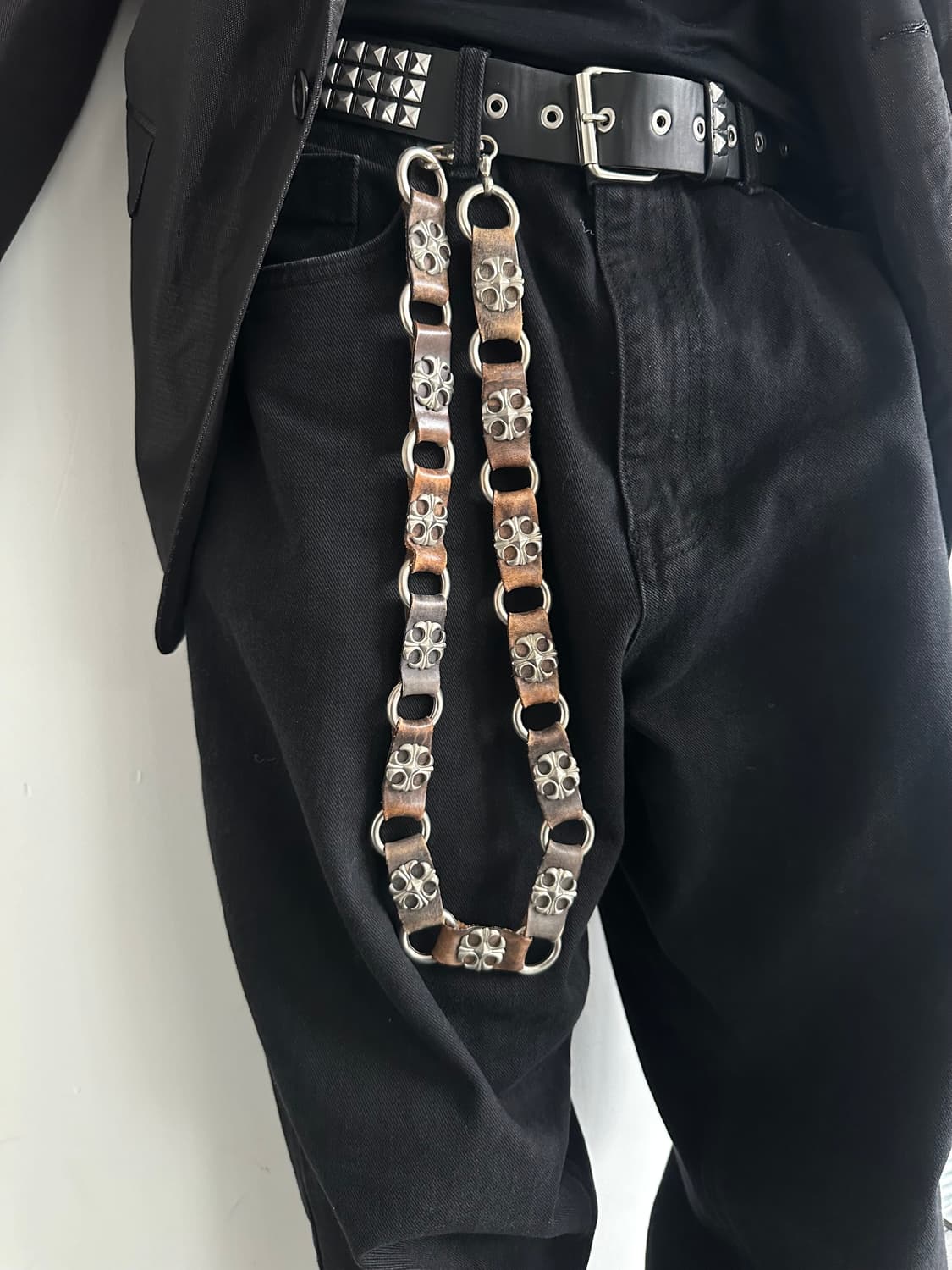 JPN VTG 플로럴 브라운 레더 체인 상품이미지2