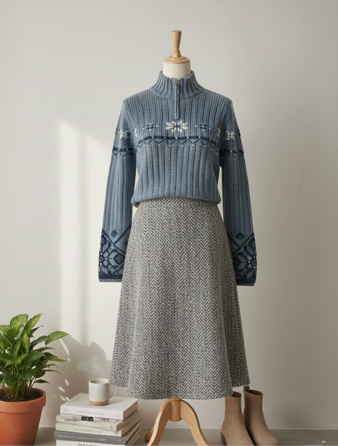 Lands End 패턴 하프집업 니트 S 상품이미지7