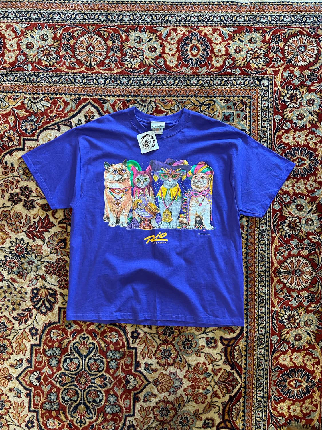 90s 데드스탁 리오 '마디그라 고양이' 아트웍티 - 2XL 상품이미지2