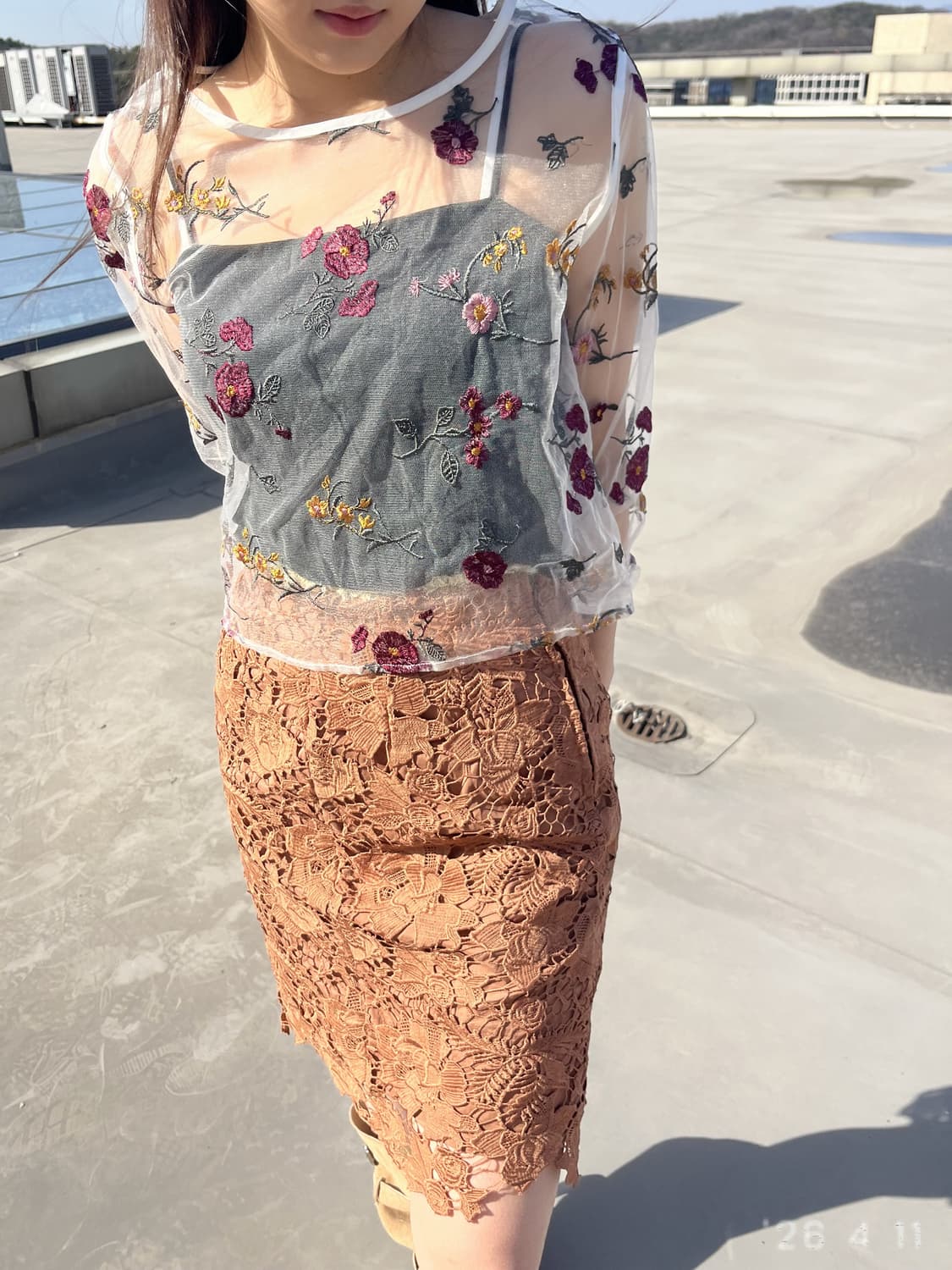 Brown Flower Skirt 브라운 플라워 스커트 상품이미지3