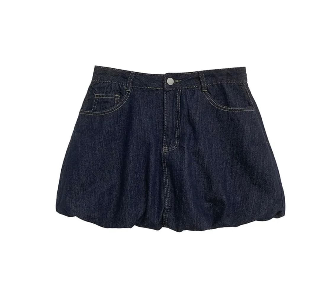 데님 생지 벌룬 미니 스커트 상품이미지1