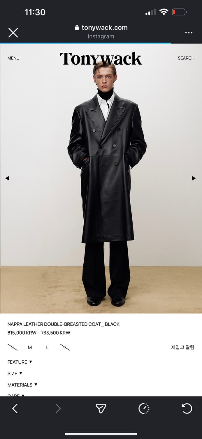 토니웩 24FW 나파 레더 더블코트 (S 새상품) 상품이미지2