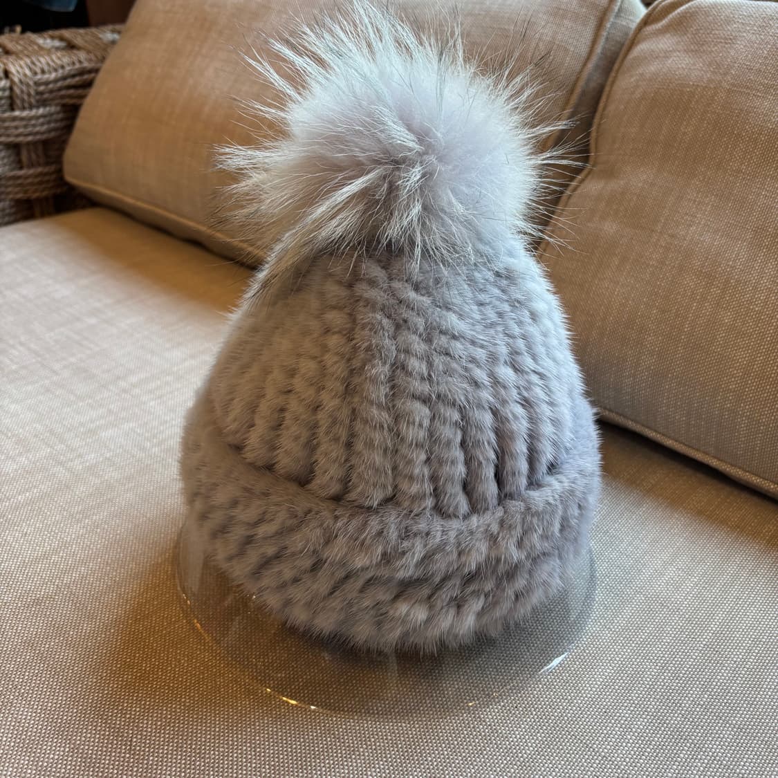 폭스밍크 방울 비니 모자 라벤더그레이 상품이미지5