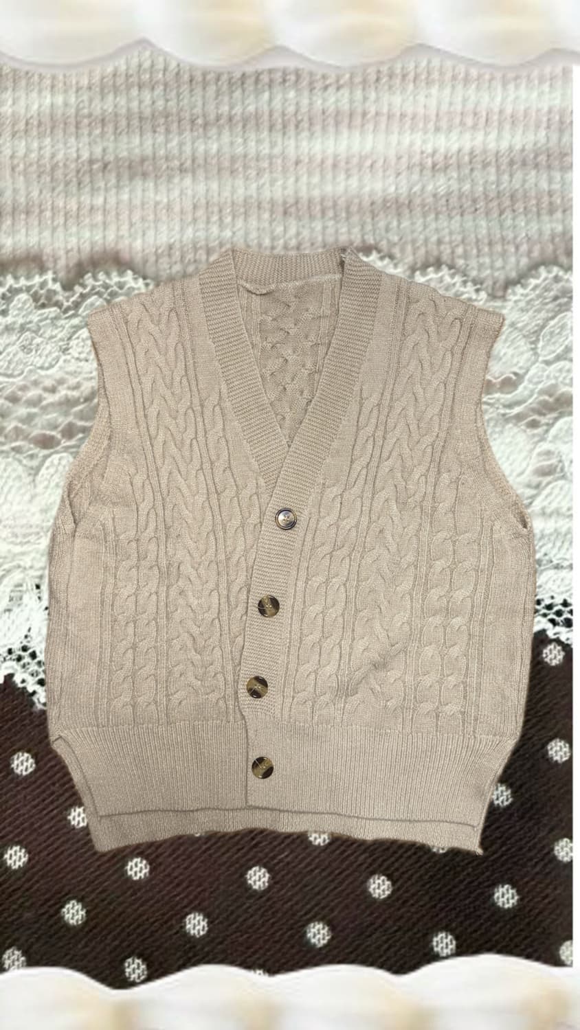 빈티지 모리걸 꽈배기 베이지 니트조끼 상품이미지1