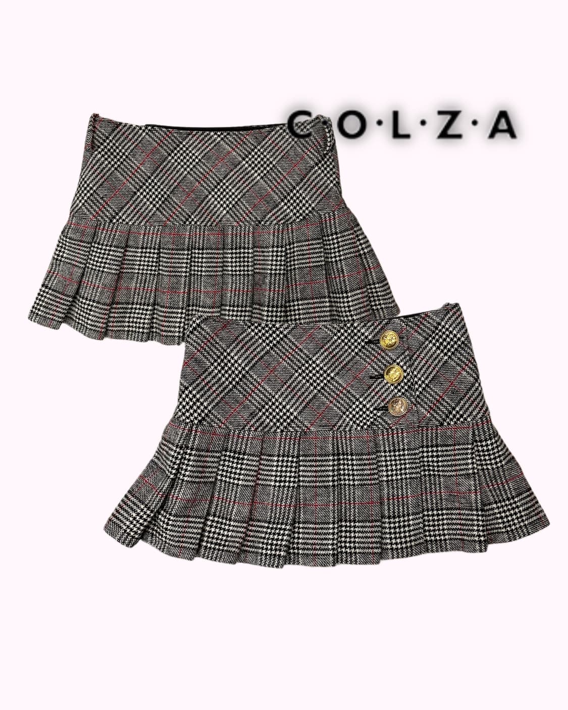 button wool pleats check skirt 상품이미지1